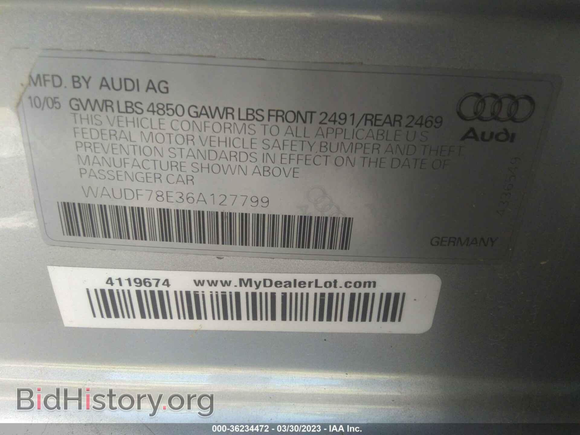 2006 AUDI A4 - VIN: WAUDF78E36A127799 - Фото 9