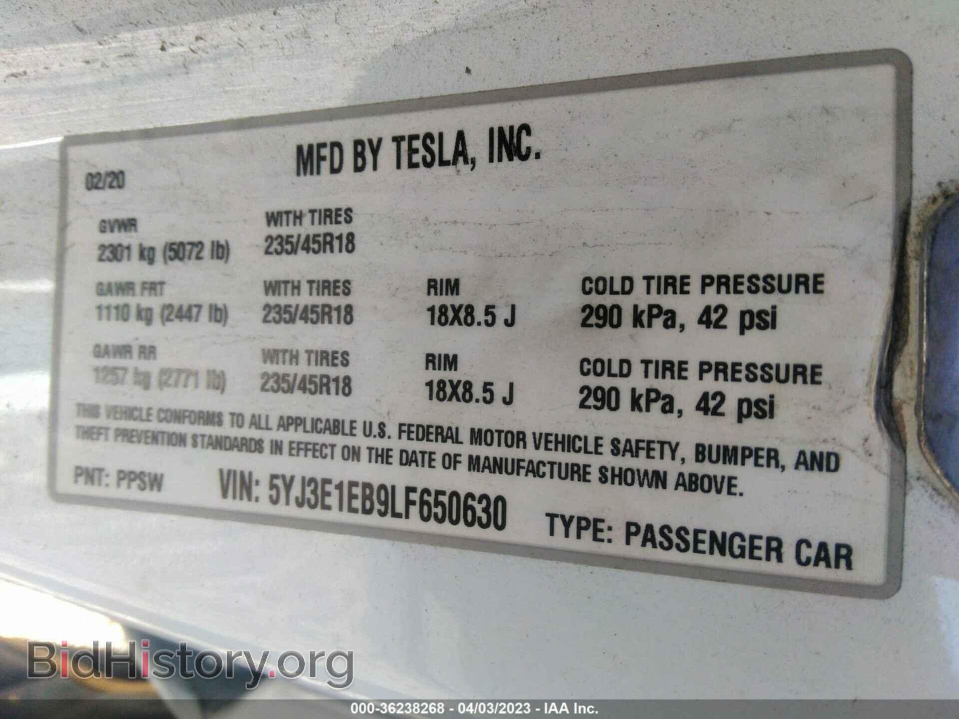 2020 TESLA MODEL 3 - VIN: 5YJ3E1EB9LF650630 - Фото 9