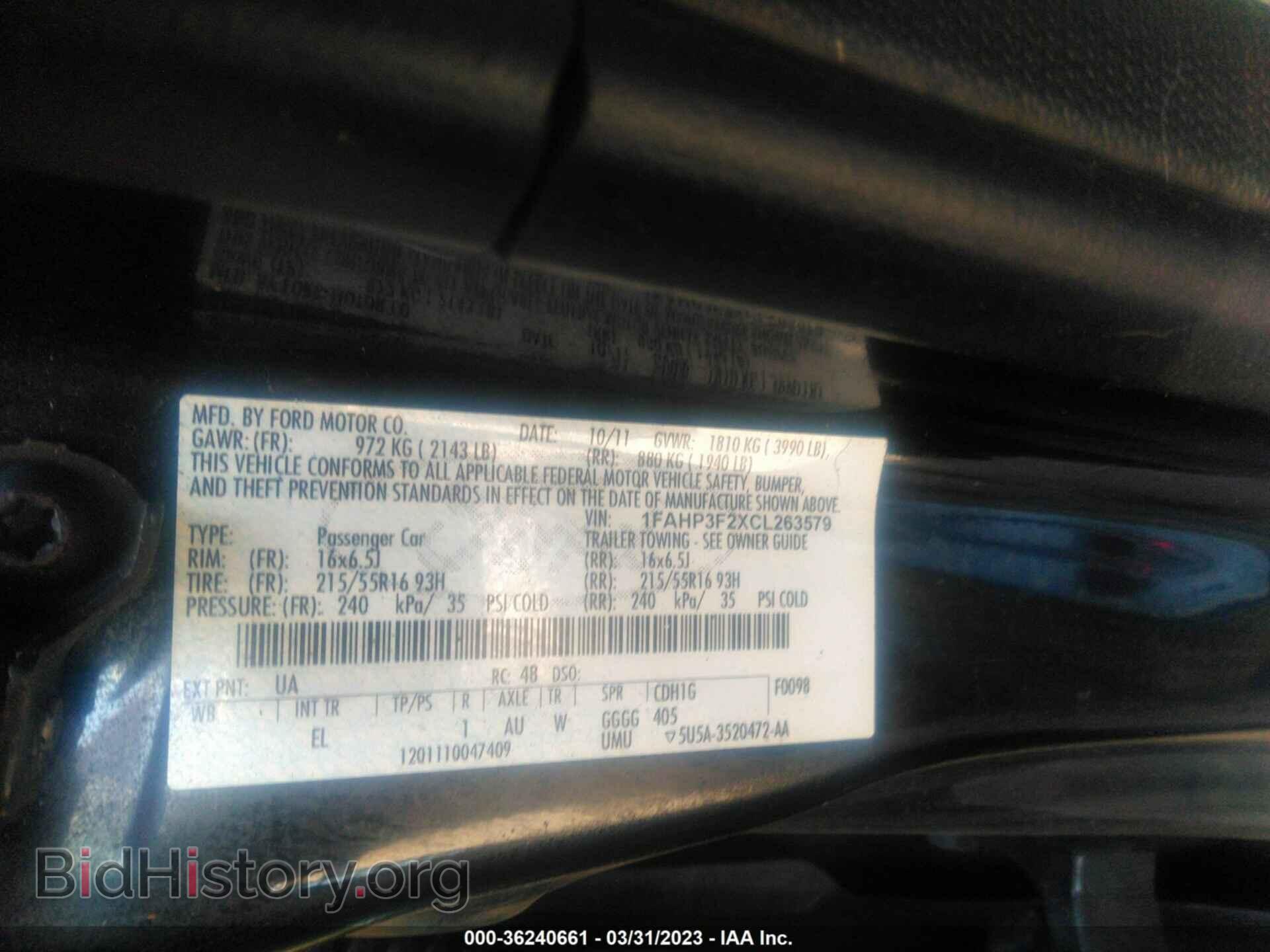 2012 FORD FOCUS - VIN: 1FAHP3F2XCL263579 - Фото 9