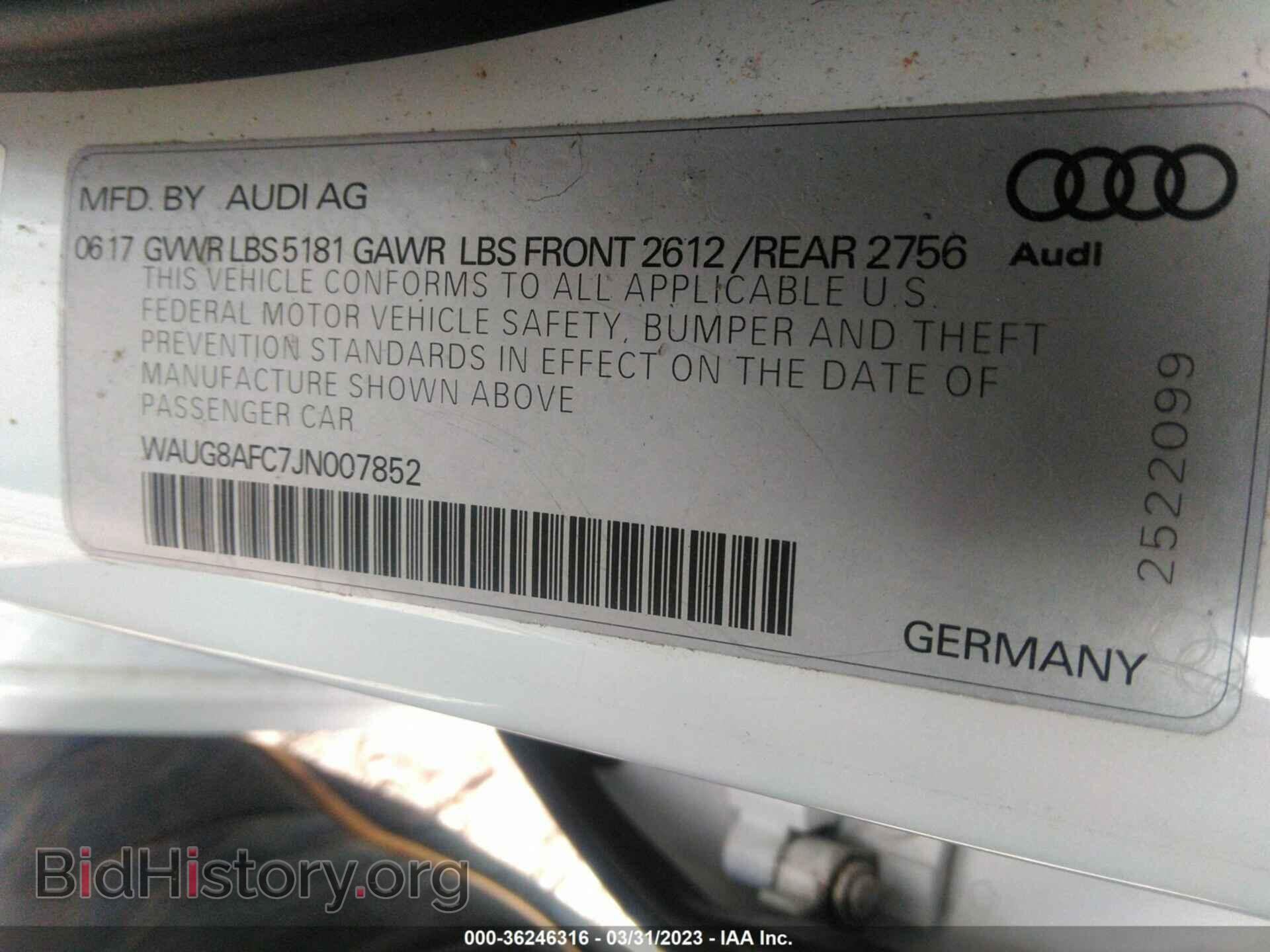 2018 AUDI A6 - VIN: WAUG8AFC7JN007852 - Фото 9