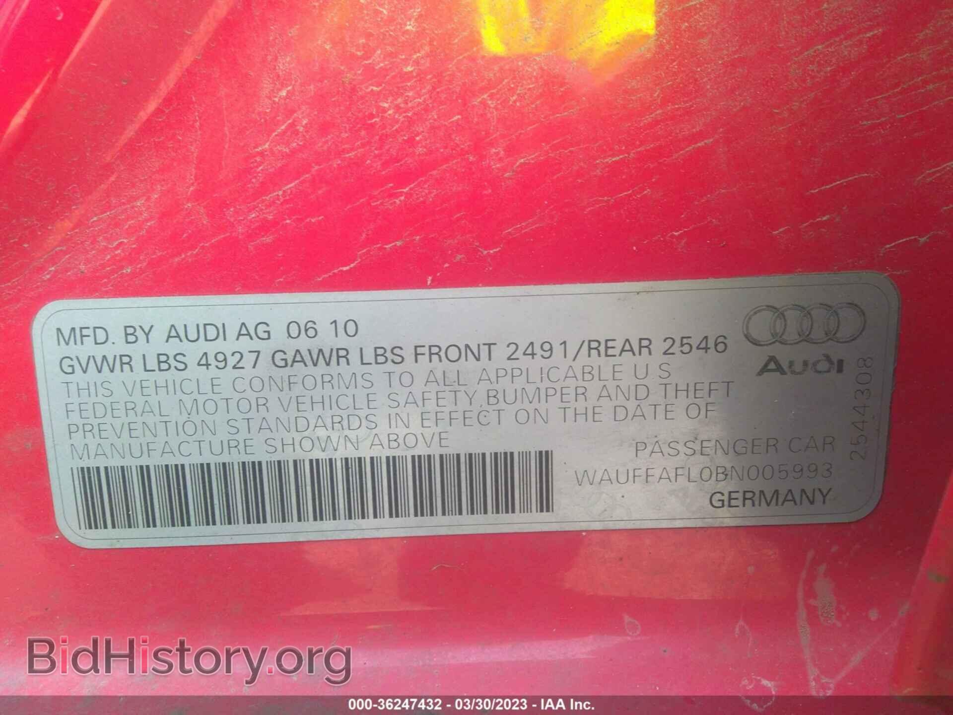 2011 AUDI A4 - VIN: WAUFFAFL0BN005993 - Фото 9