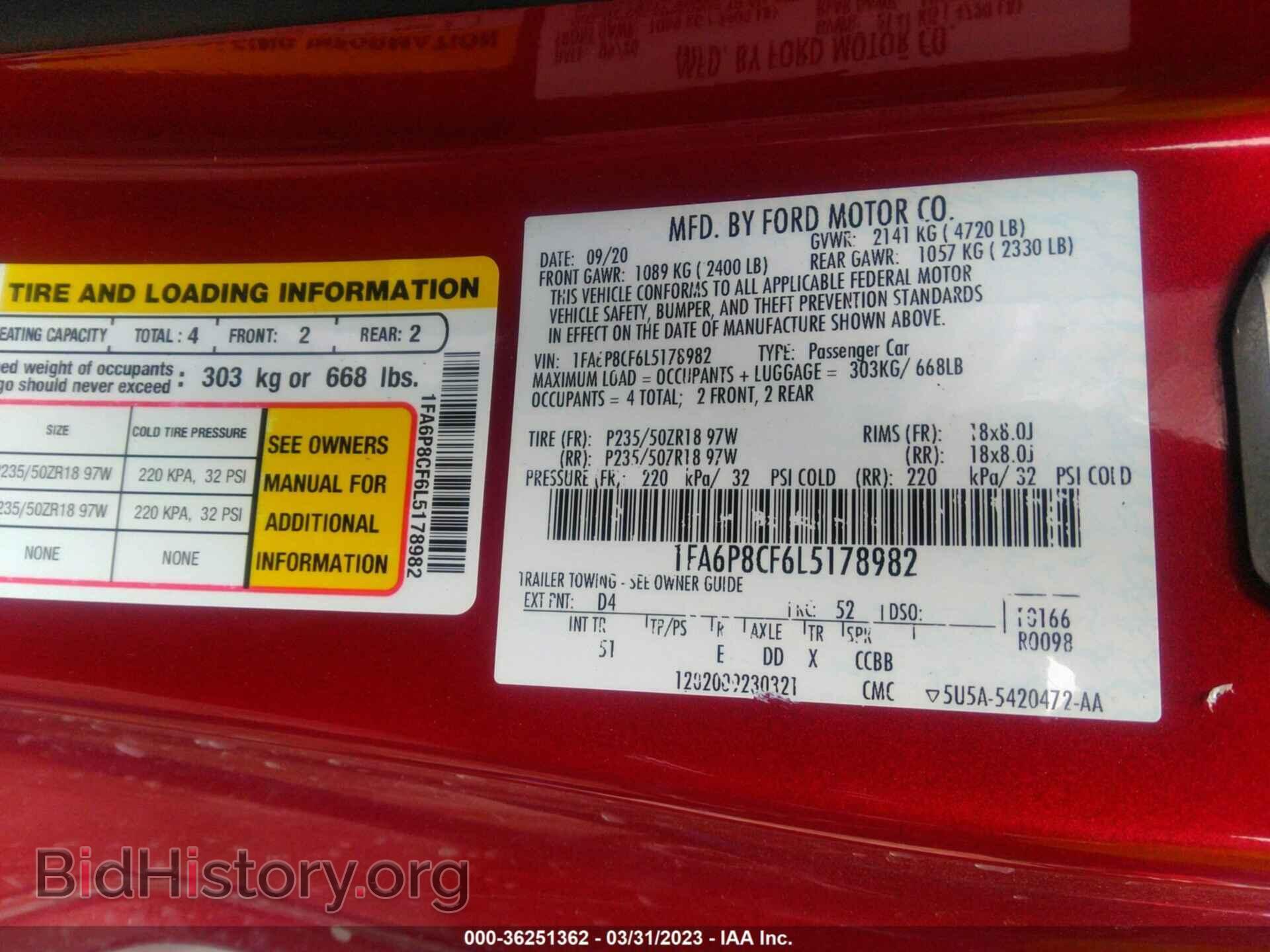 2020 FORD MUSTANG - VIN: 1FA6P8CF6L5178982 - Фото 9