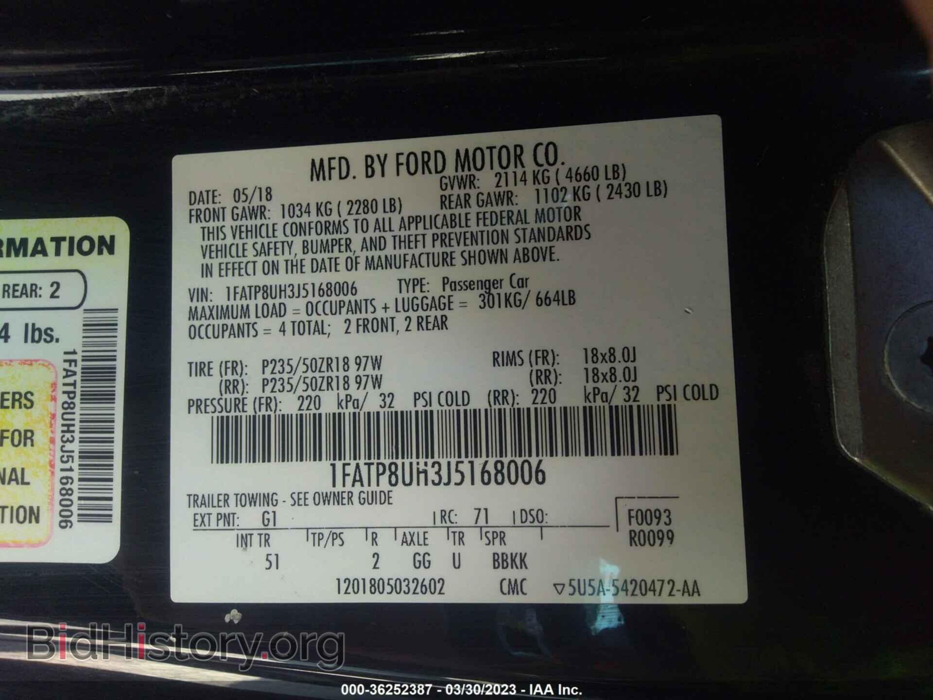 2018 FORD MUSTANG - VIN: 1FATP8UH3J5168006 - Фото 9