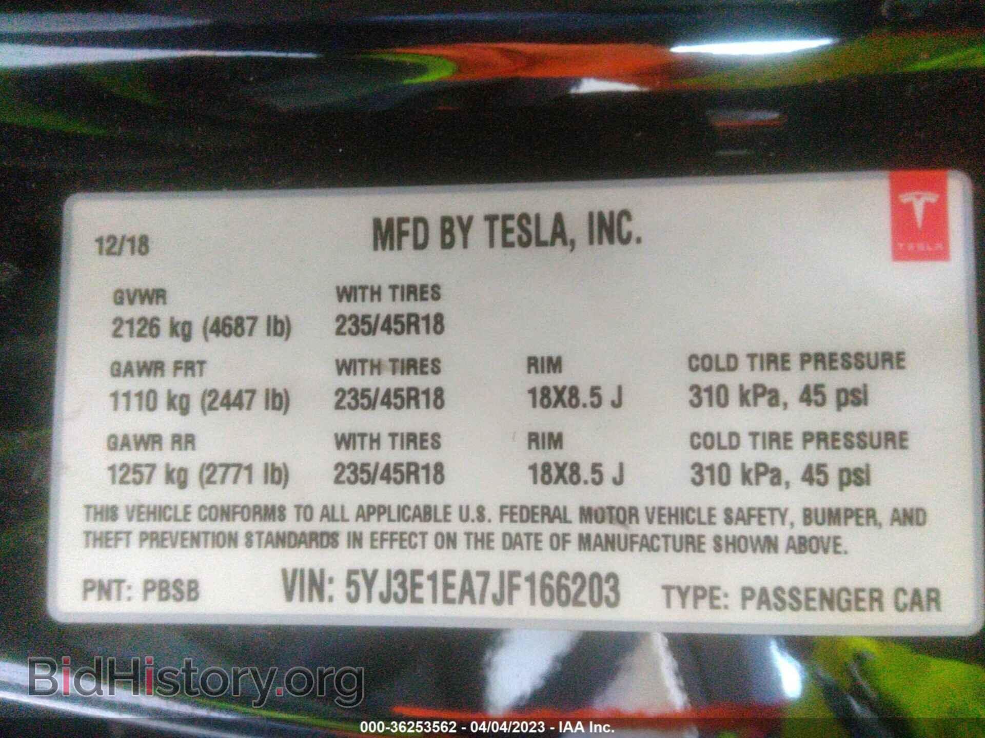2018 TESLA MODEL 3 - VIN: 5YJ3E1EA7JF166203 - Фото 9