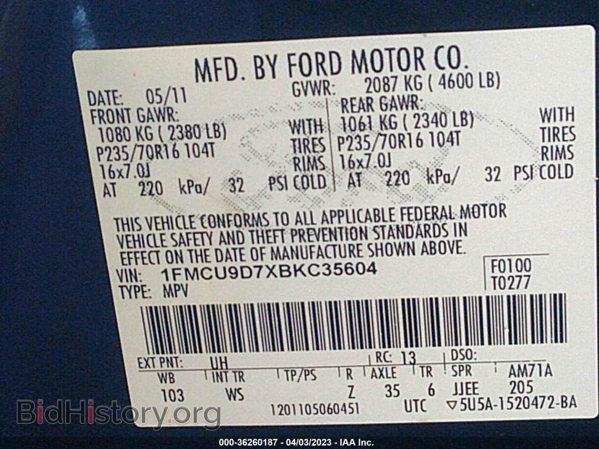 2011 FORD ESCAPE - VIN: 1FMCU9D7XBKC35604 - Фото 9