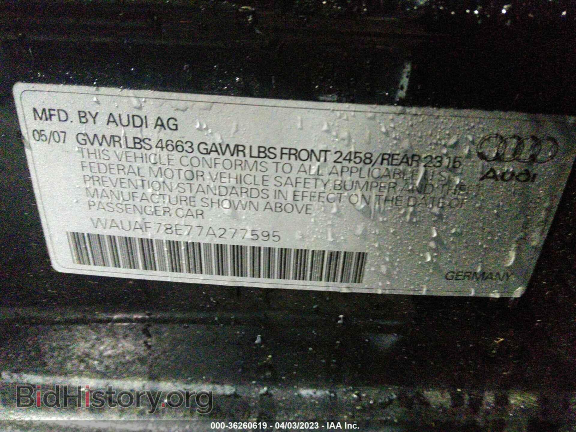 2007 AUDI A4 - VIN: WAUAF78E77A277595 - Фото 9