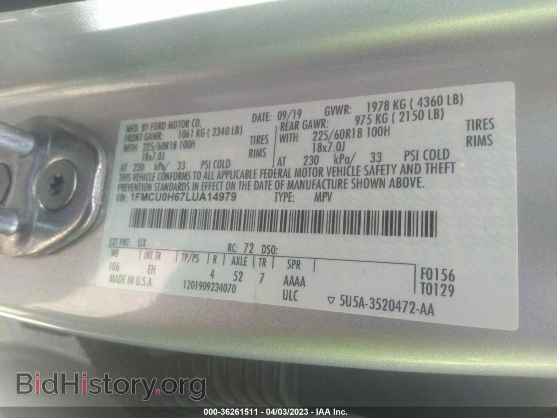 2020 FORD ESCAPE - VIN: 1FMCU0H67LUA14979 - Photo 9