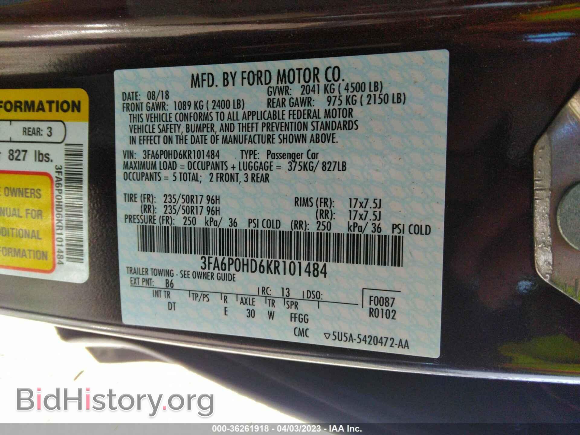 2019 FORD FUSION - VIN: 3FA6P0HD6KR101484 - Фото 9