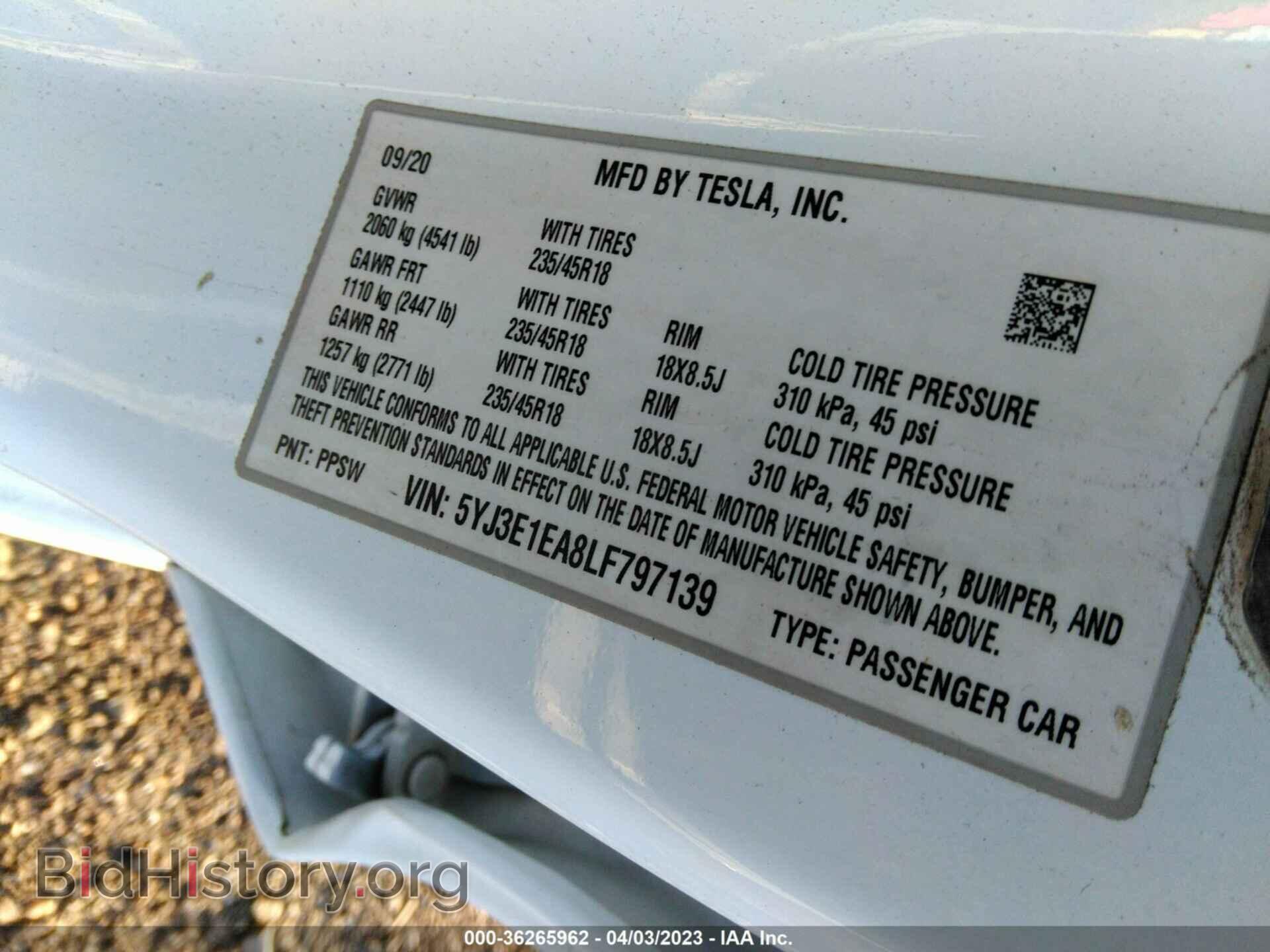 2020 TESLA MODEL 3 - VIN: 5YJ3E1EA8LF797139 - Фото 9