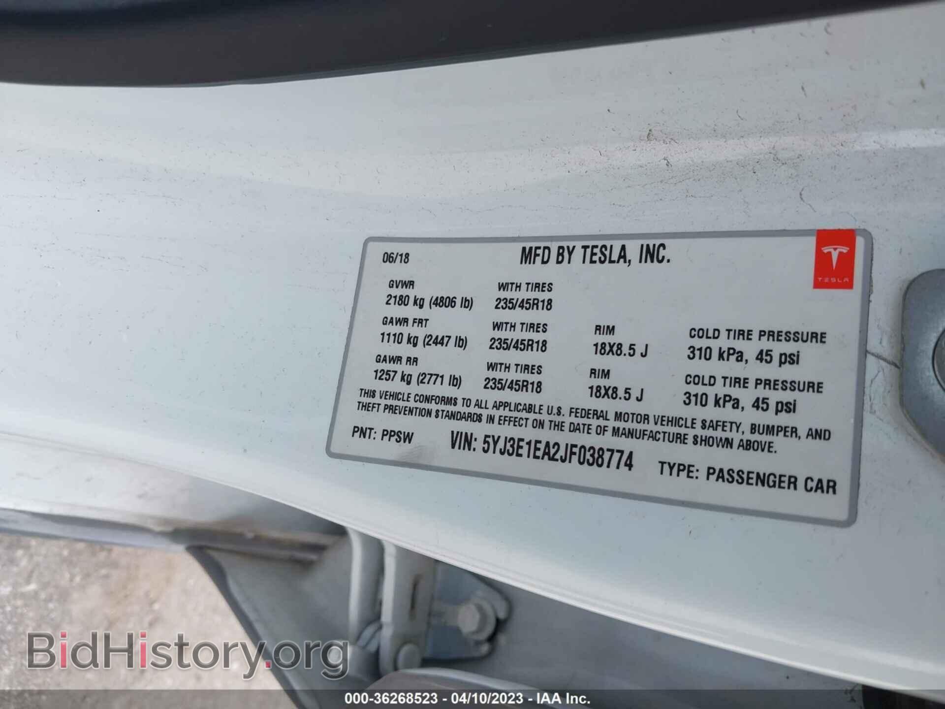 2018 TESLA MODEL 3 - VIN: 5YJ3E1EA2JF038774 - Фото 9