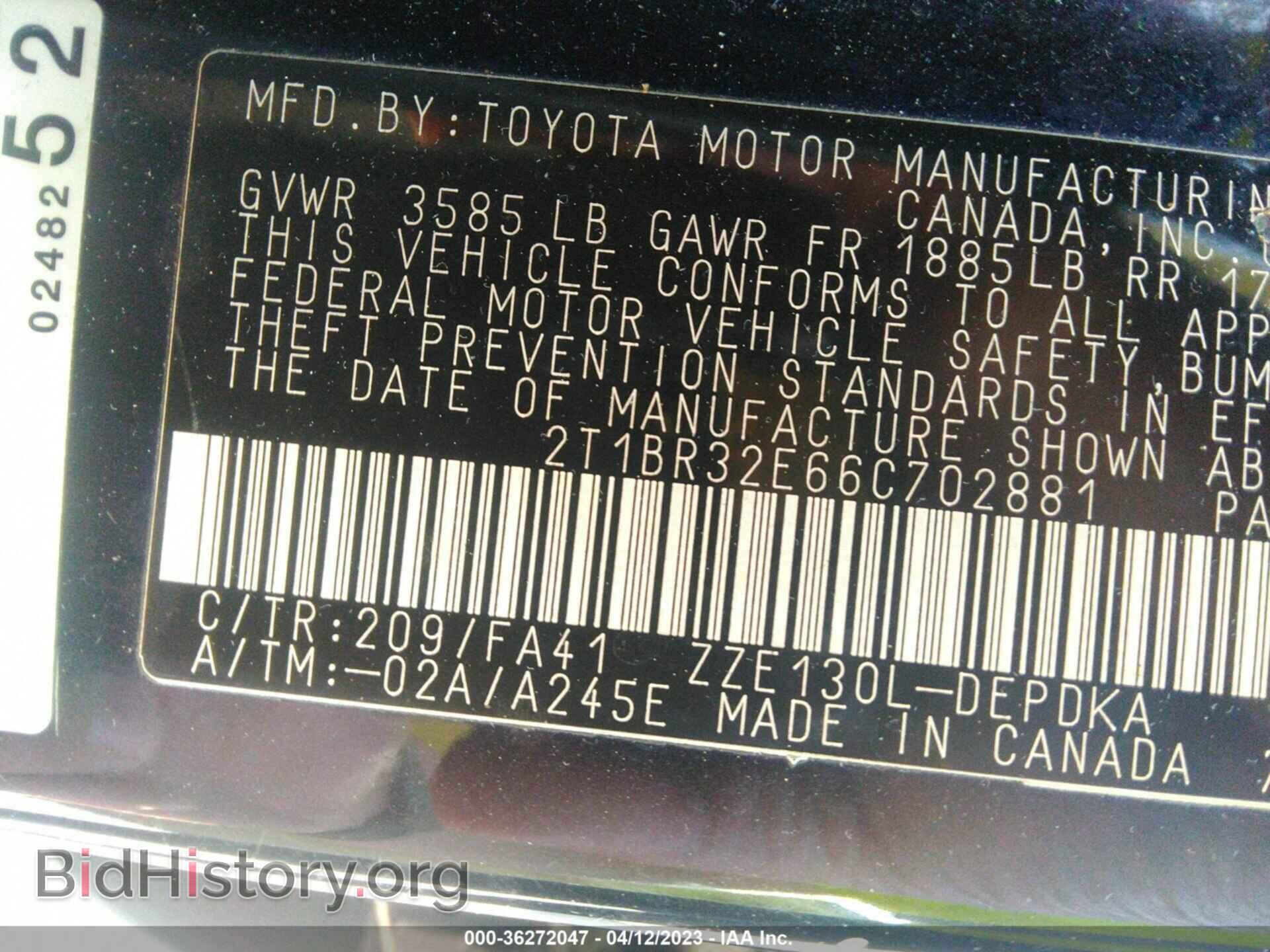 2006 TOYOTA COROLLA - VIN: 2T1BR32E66C702881 - Фото 9