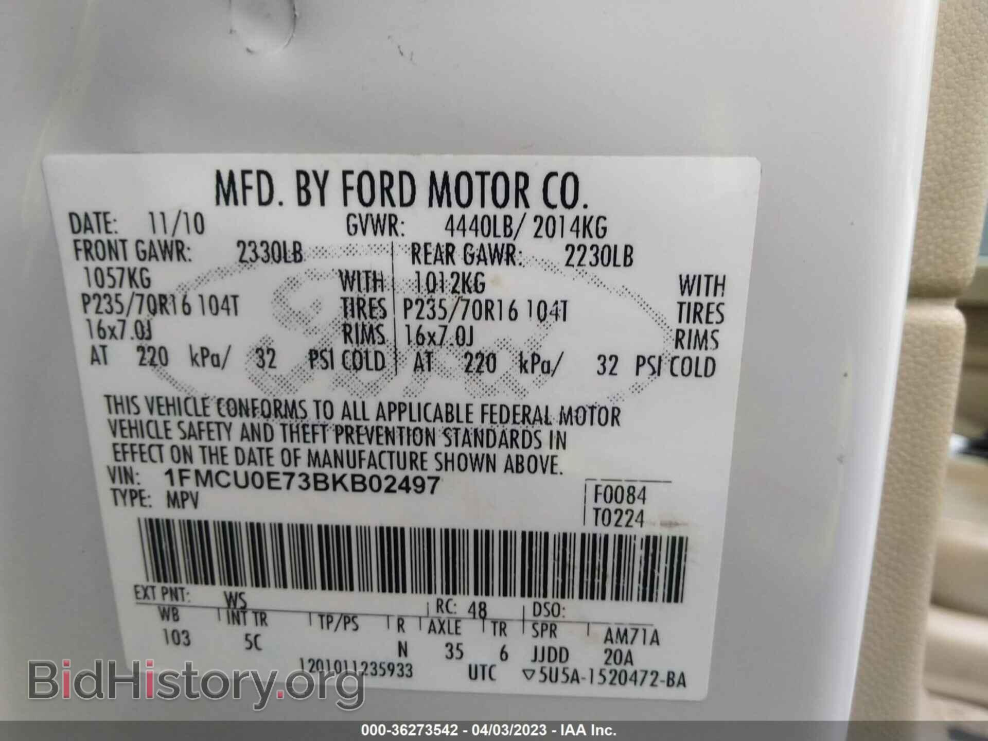 2011 FORD ESCAPE - VIN: 1FMCU0E73BKB02497 - Photo 9