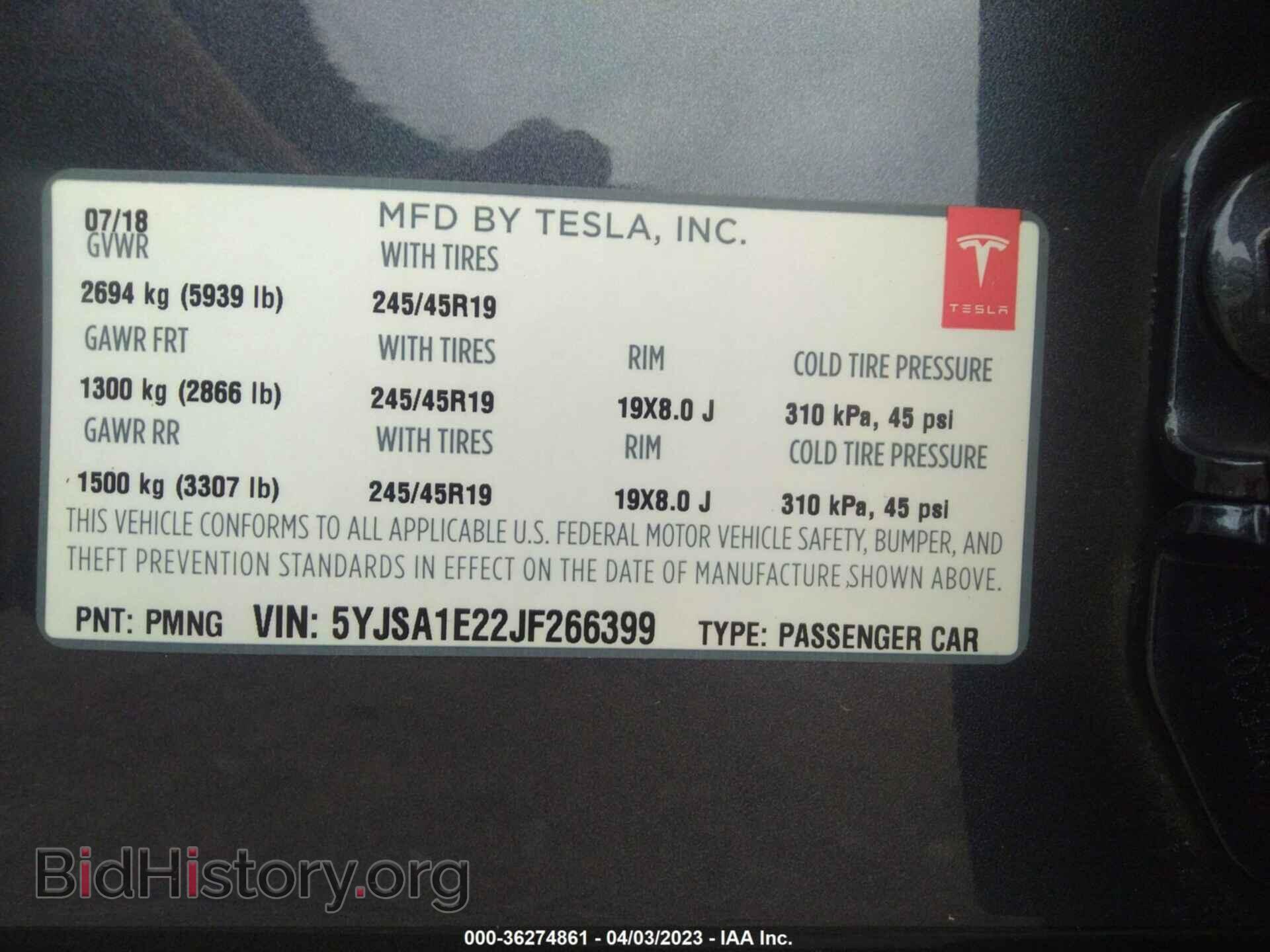 2018 TESLA MODEL S - VIN: 5YJSA1E22JF266399 - Фото 9