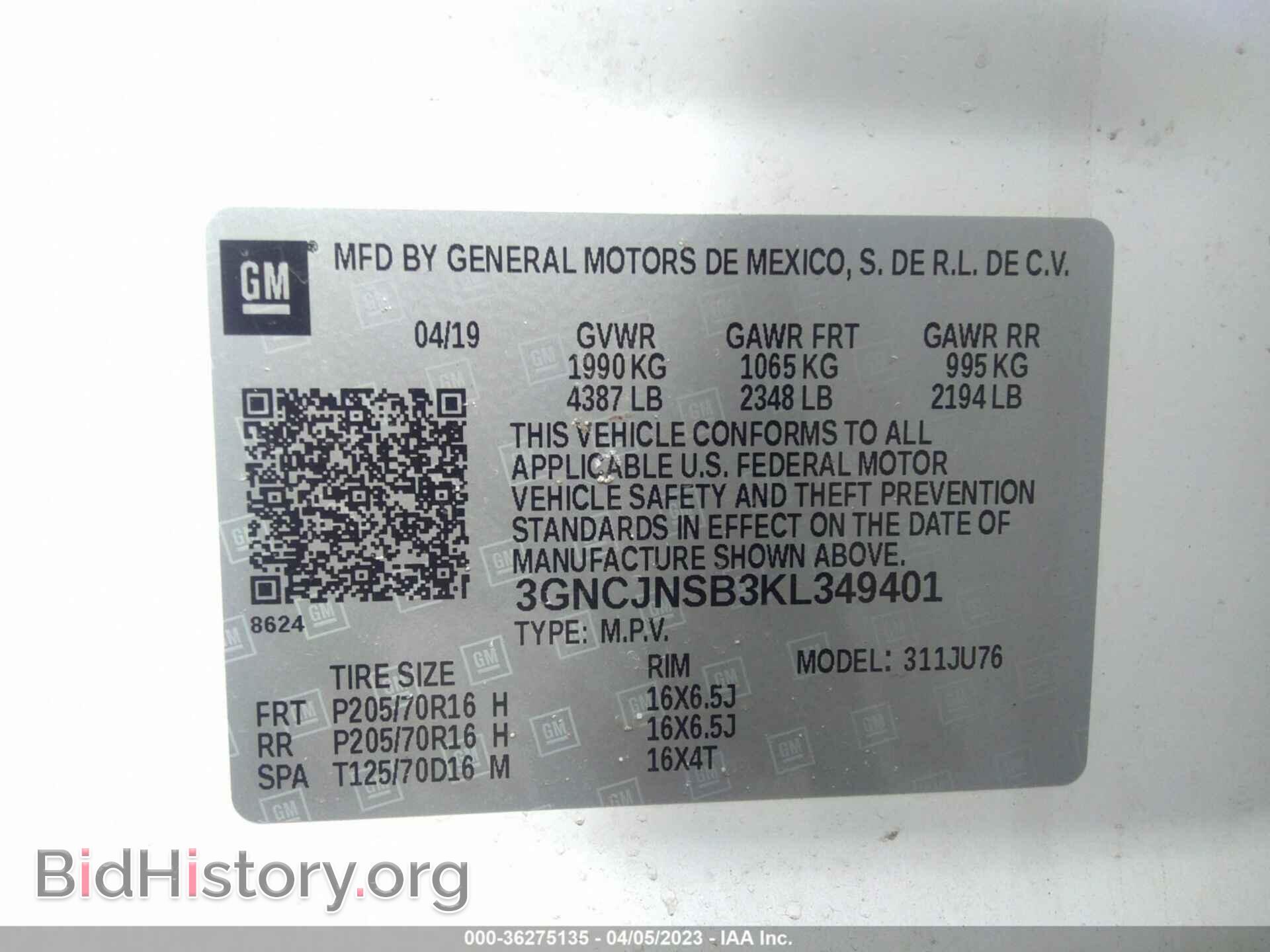 2019 CHEVROLET TRAX - VIN: 3GNCJNSB3KL349401 - Фото 9