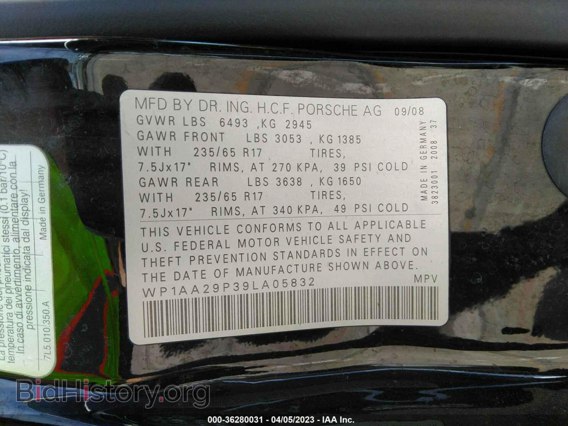2009 PORSCHE CAYENNE - VIN: WP1AA29P39LA05832 - Фото 9