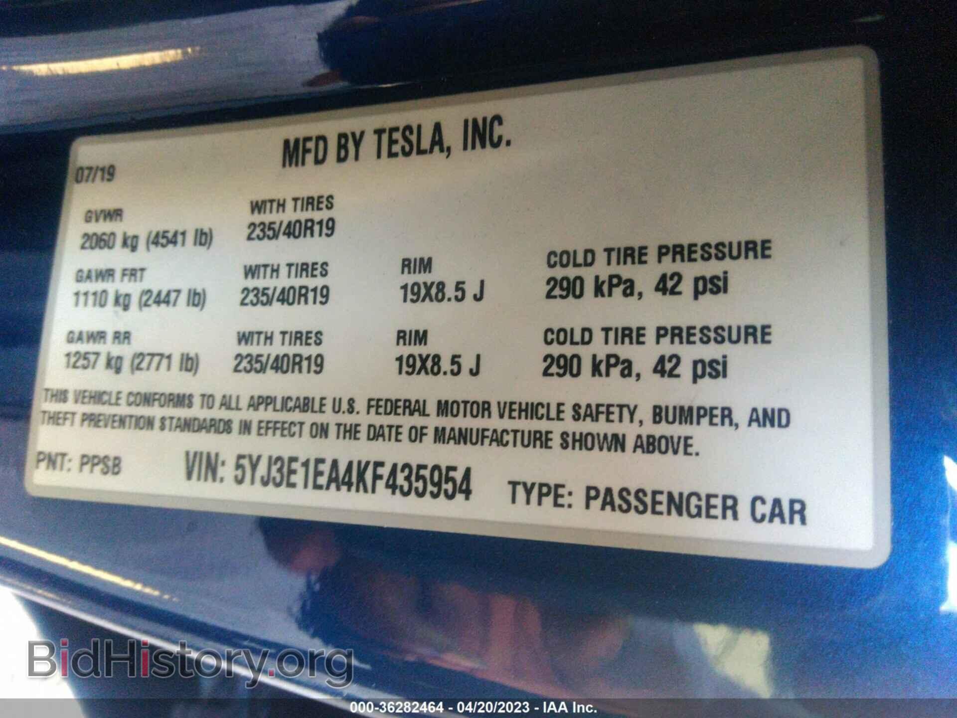 2019 TESLA MODEL 3 - VIN: 5YJ3E1EA4KF435954 - Фото 9