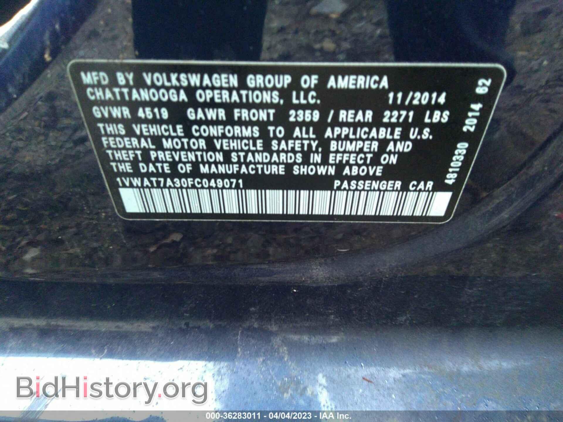 2015 VOLKSWAGEN PASSAT - VIN: 1VWAT7A30FC049071 - Фото 9
