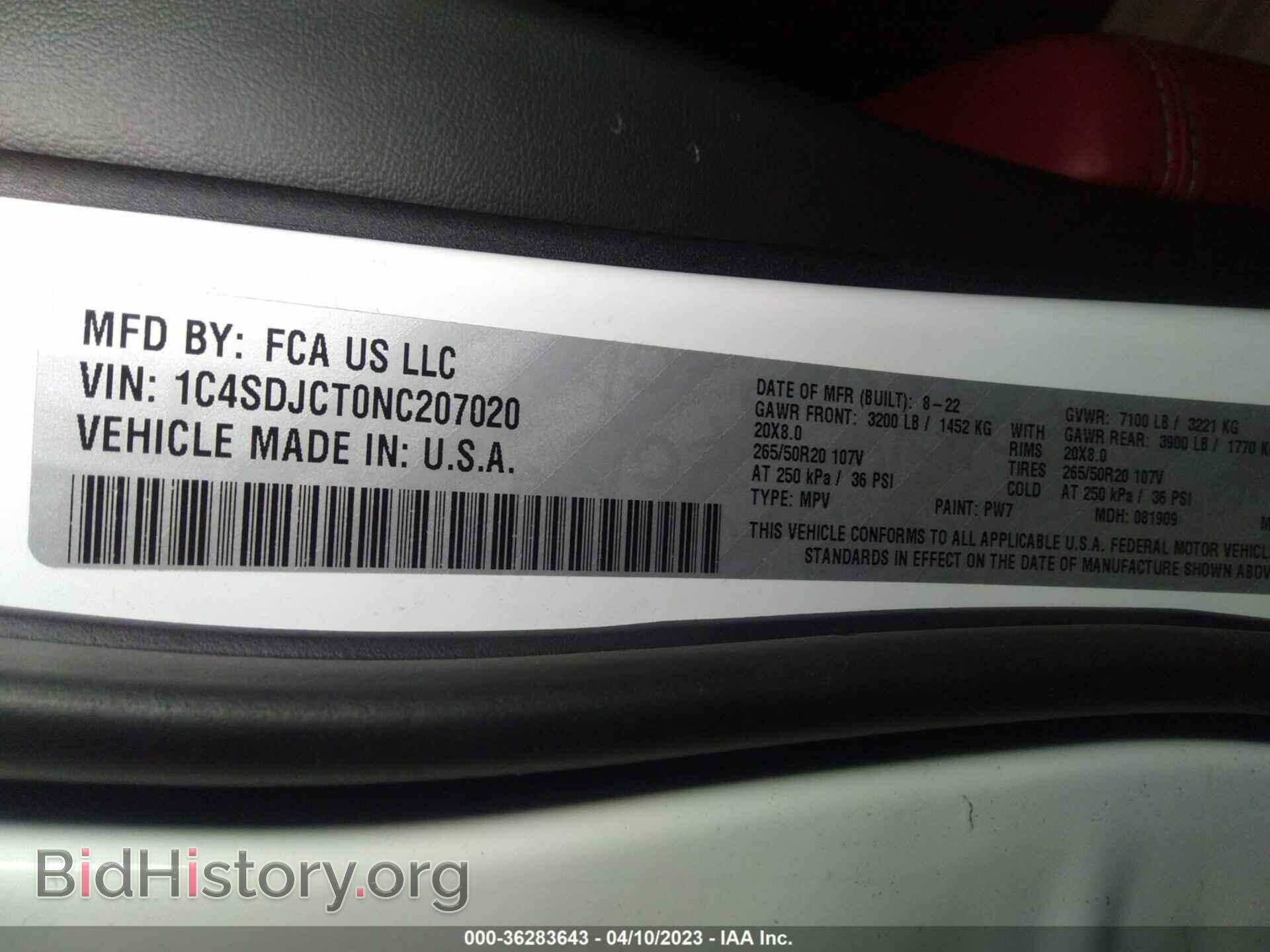 2022 DODGE DURANGO - VIN: 1C4SDJCT0NC207020 - Photo 9