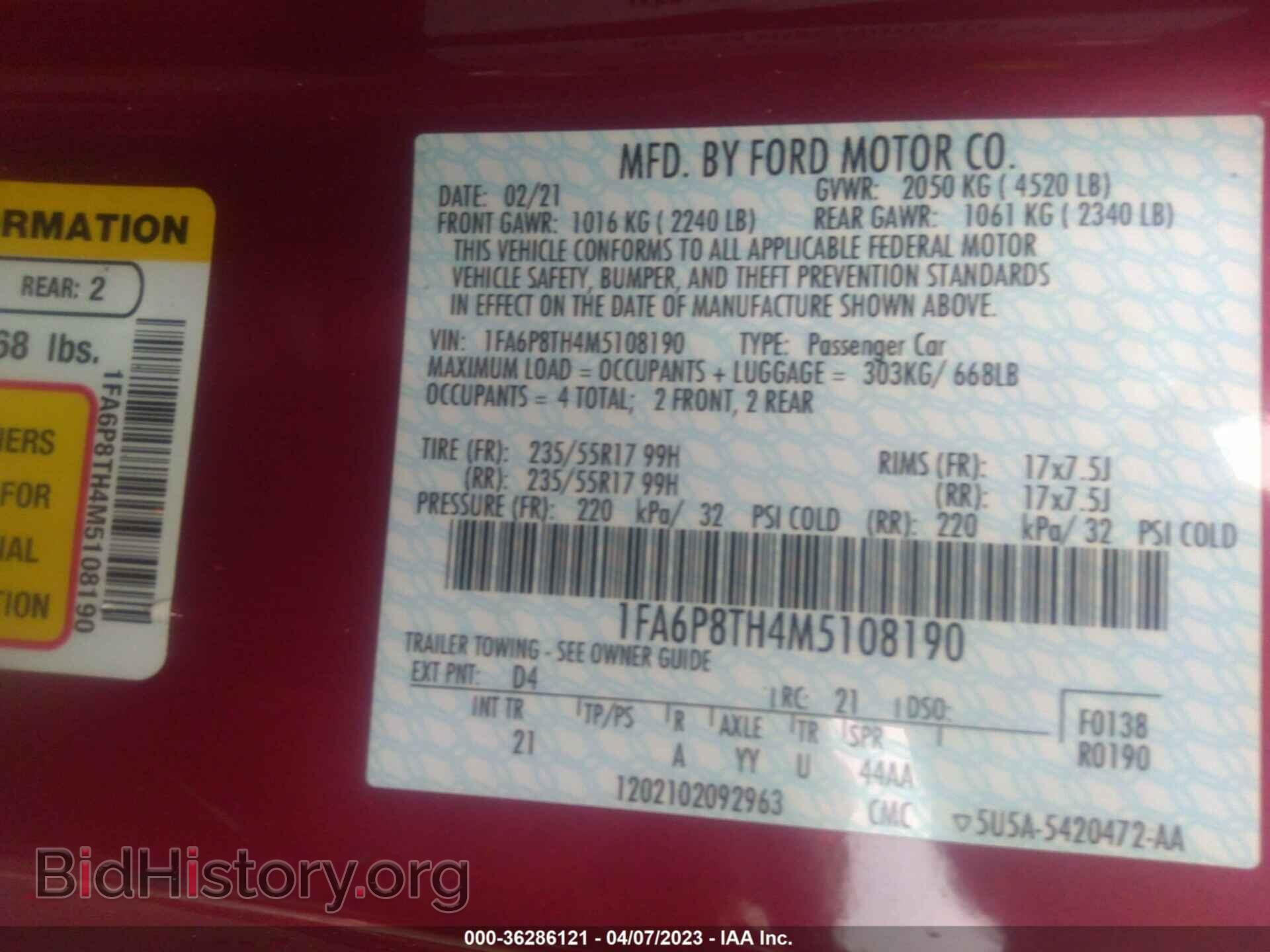 2021 FORD MUSTANG - VIN: 1FA6P8TH4M5108190 - Фото 9