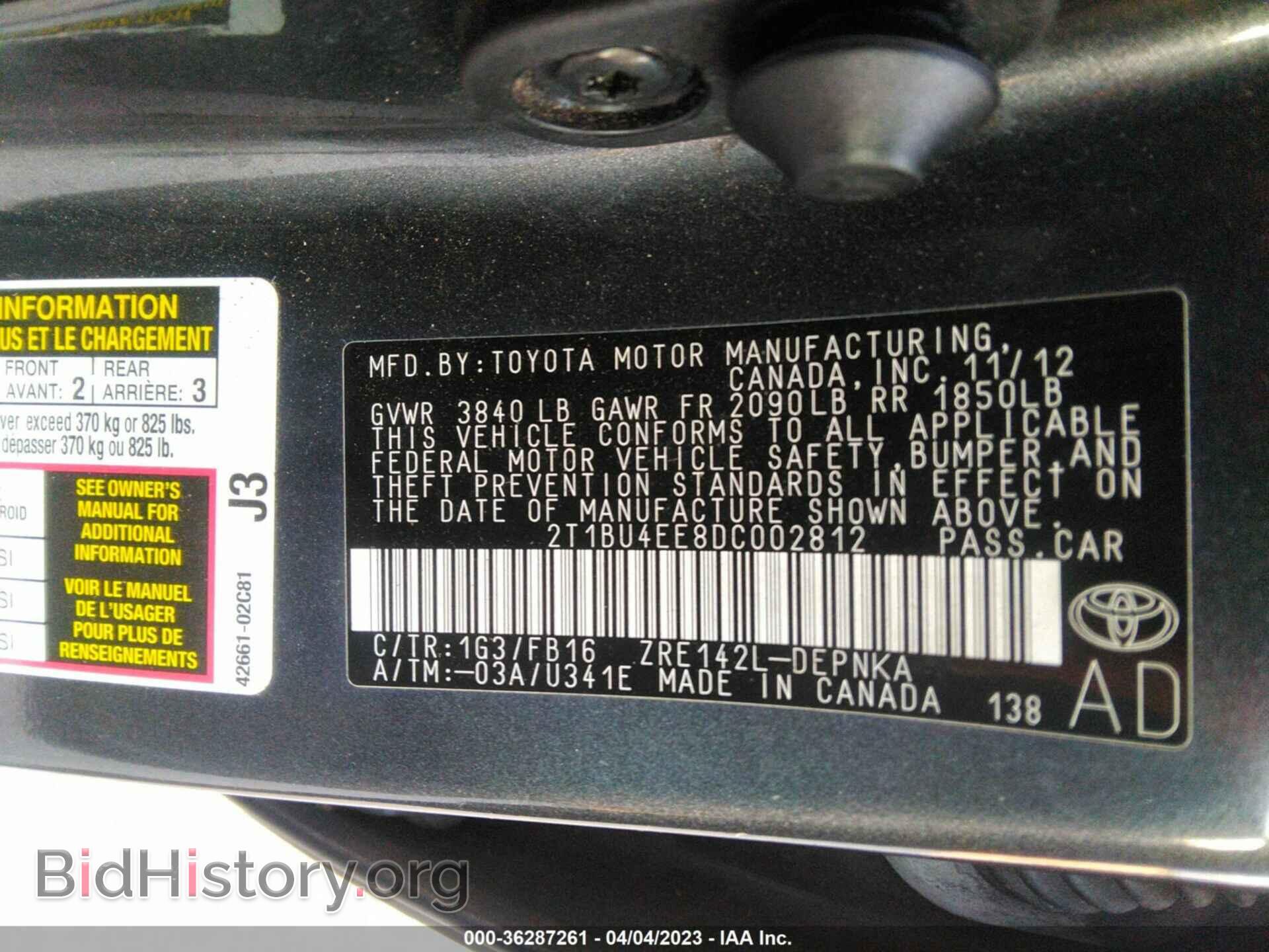 2013 TOYOTA COROLLA - VIN: 2T1BU4EE8DC002812 - Фото 9
