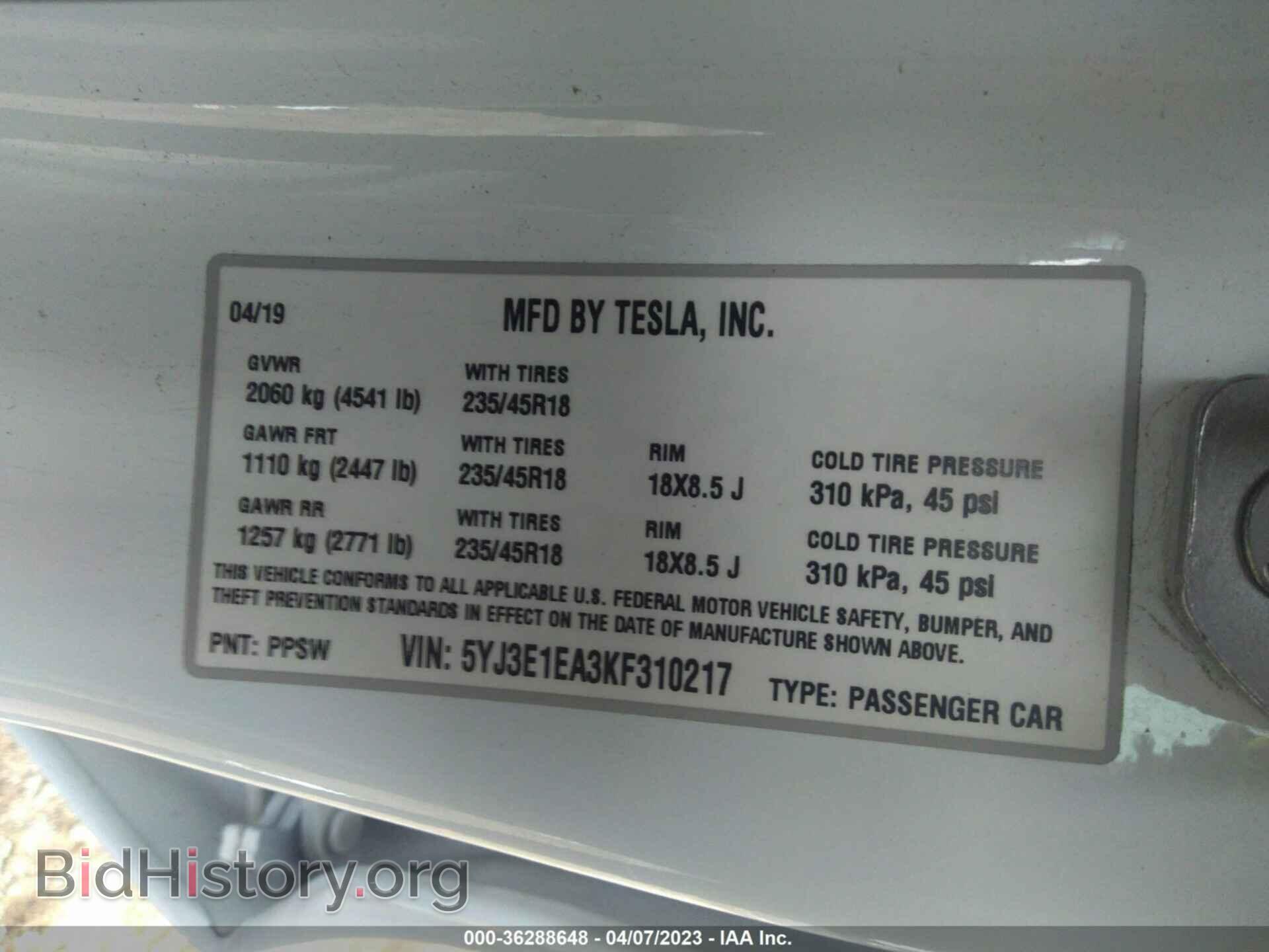 2019 TESLA MODEL 3 - VIN: 5YJ3E1EA3KF310217 - Фото 9