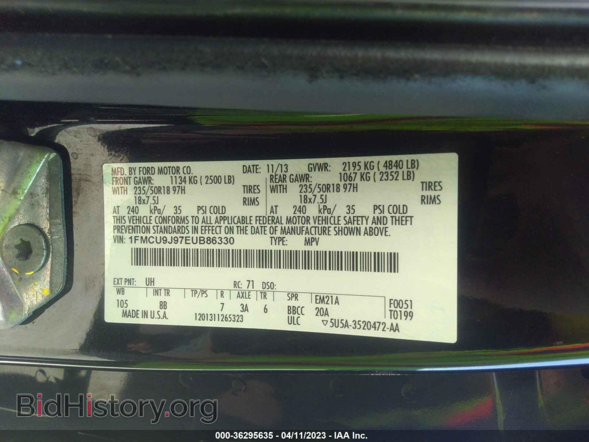 2014 FORD ESCAPE - VIN: 1FMCU9J97EUB86330 - Photo 9