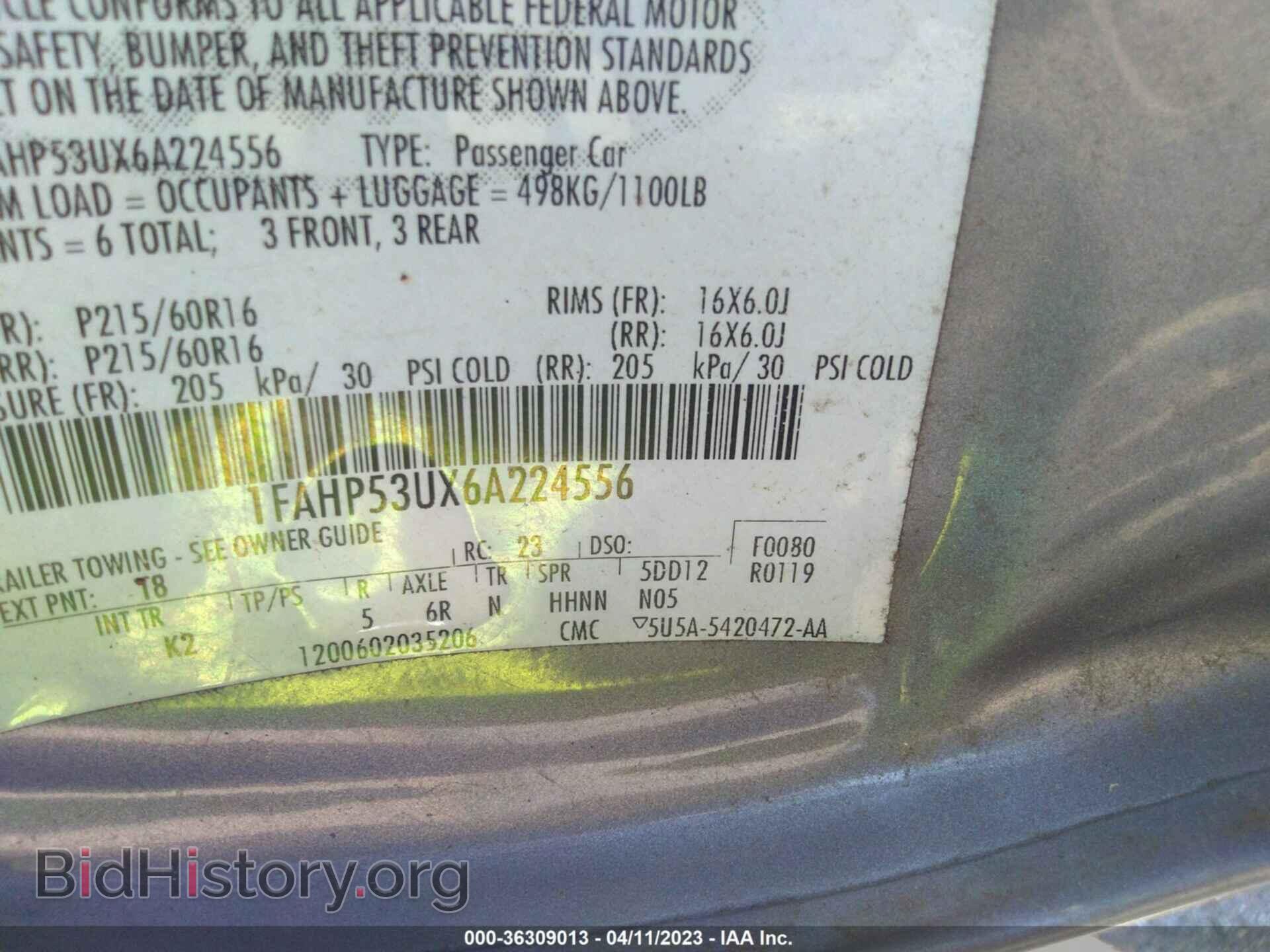 2006 FORD TAURUS - VIN: 1FAHP53UX6A224556 - Фото 9