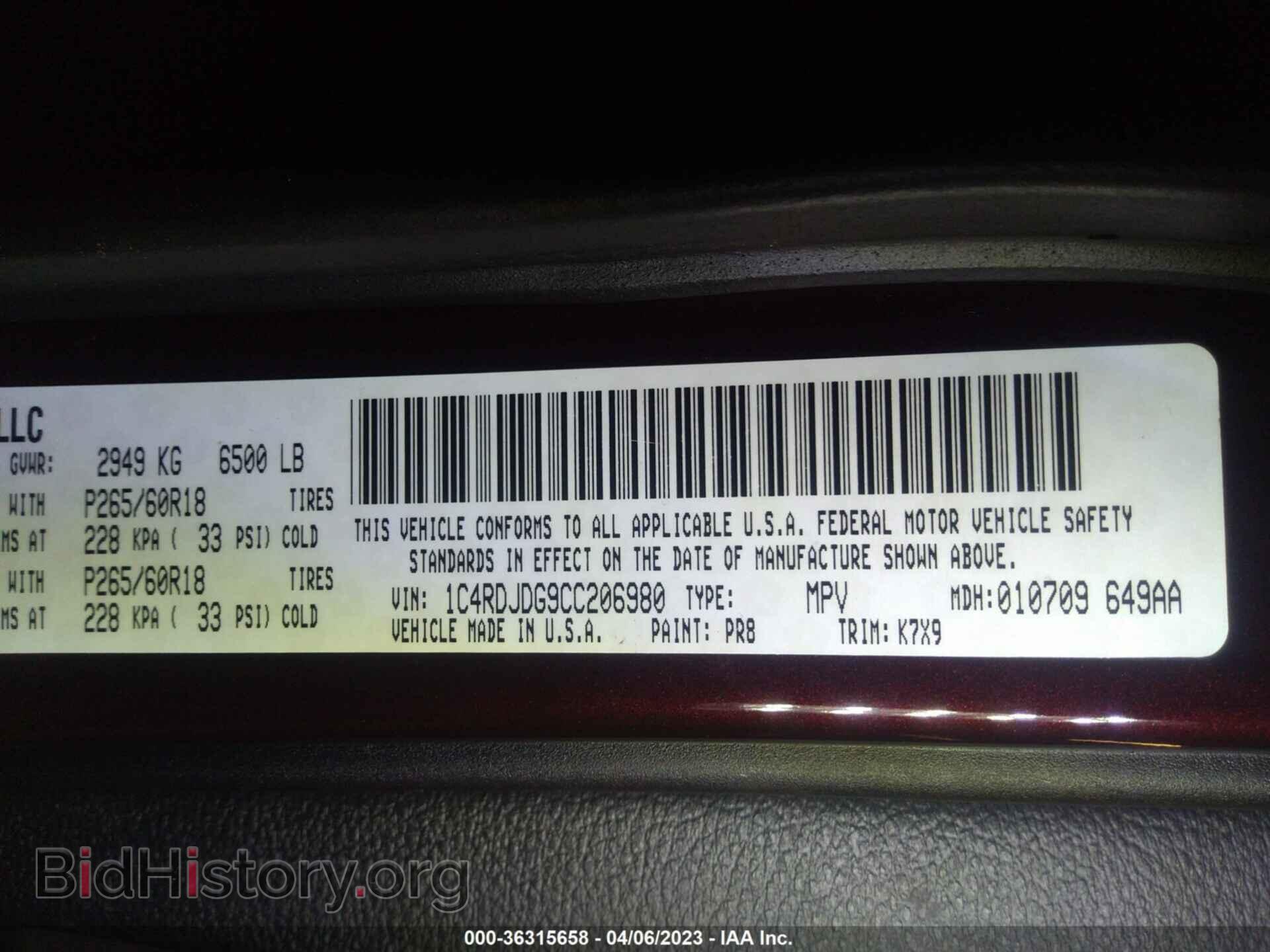 2012 DODGE DURANGO - VIN: 1C4RDJDG9CC206980 - Photo 9