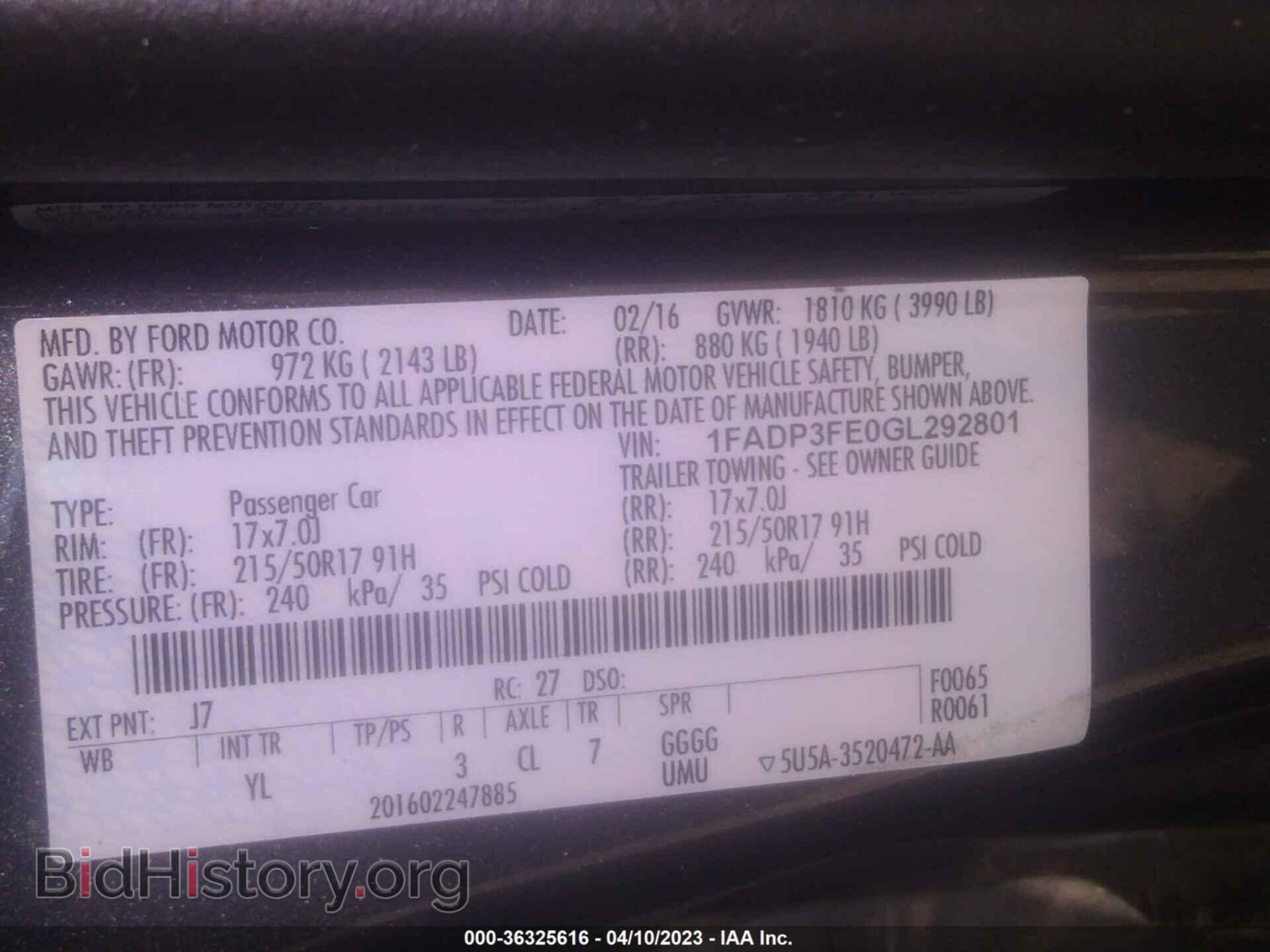 2016 FORD FOCUS - VIN: 1FADP3FE0GL292801 - Фото 9