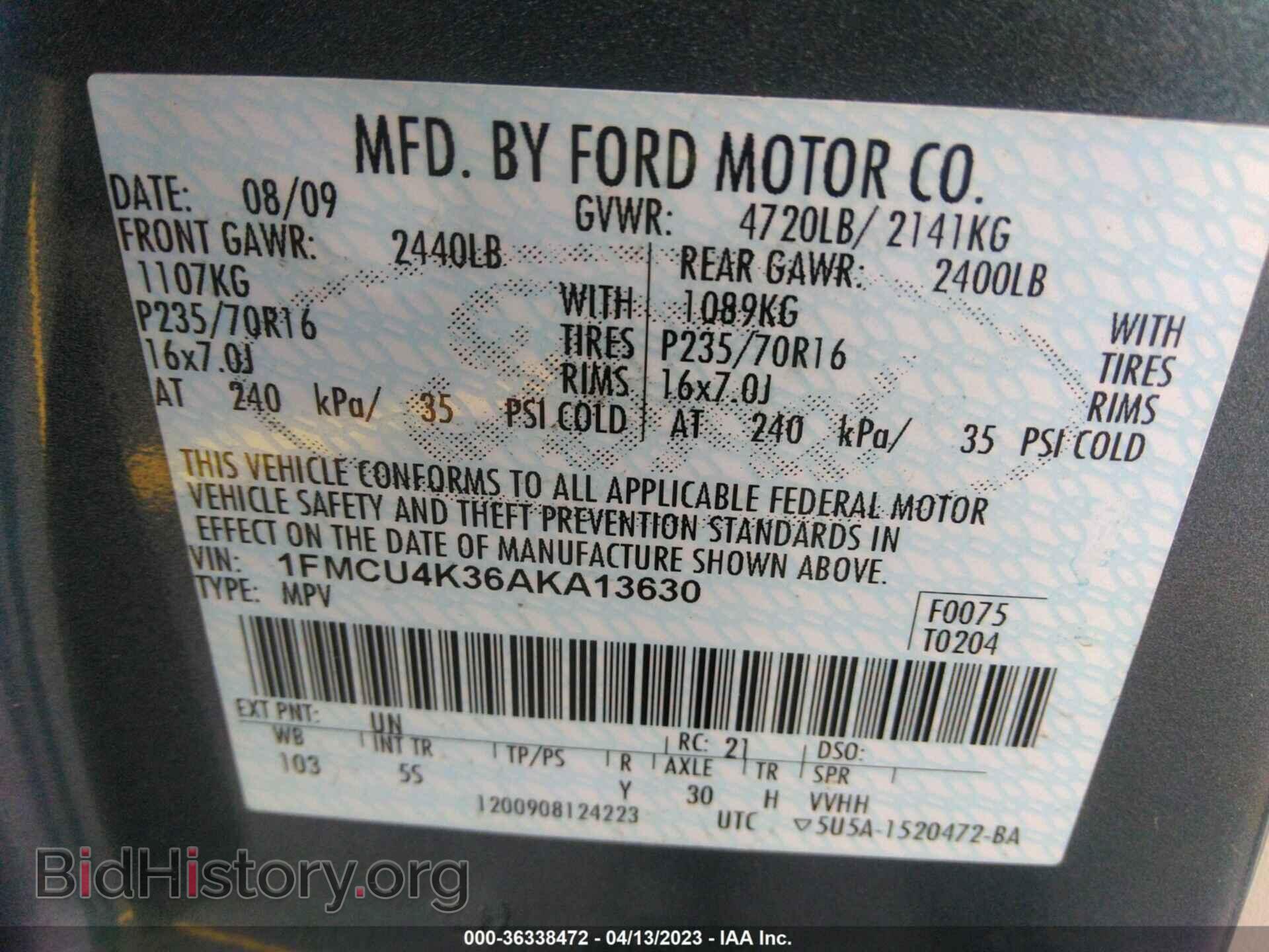 2010 FORD ESCAPE - VIN: 1FMCU4K36AKA13630 - Фото 9