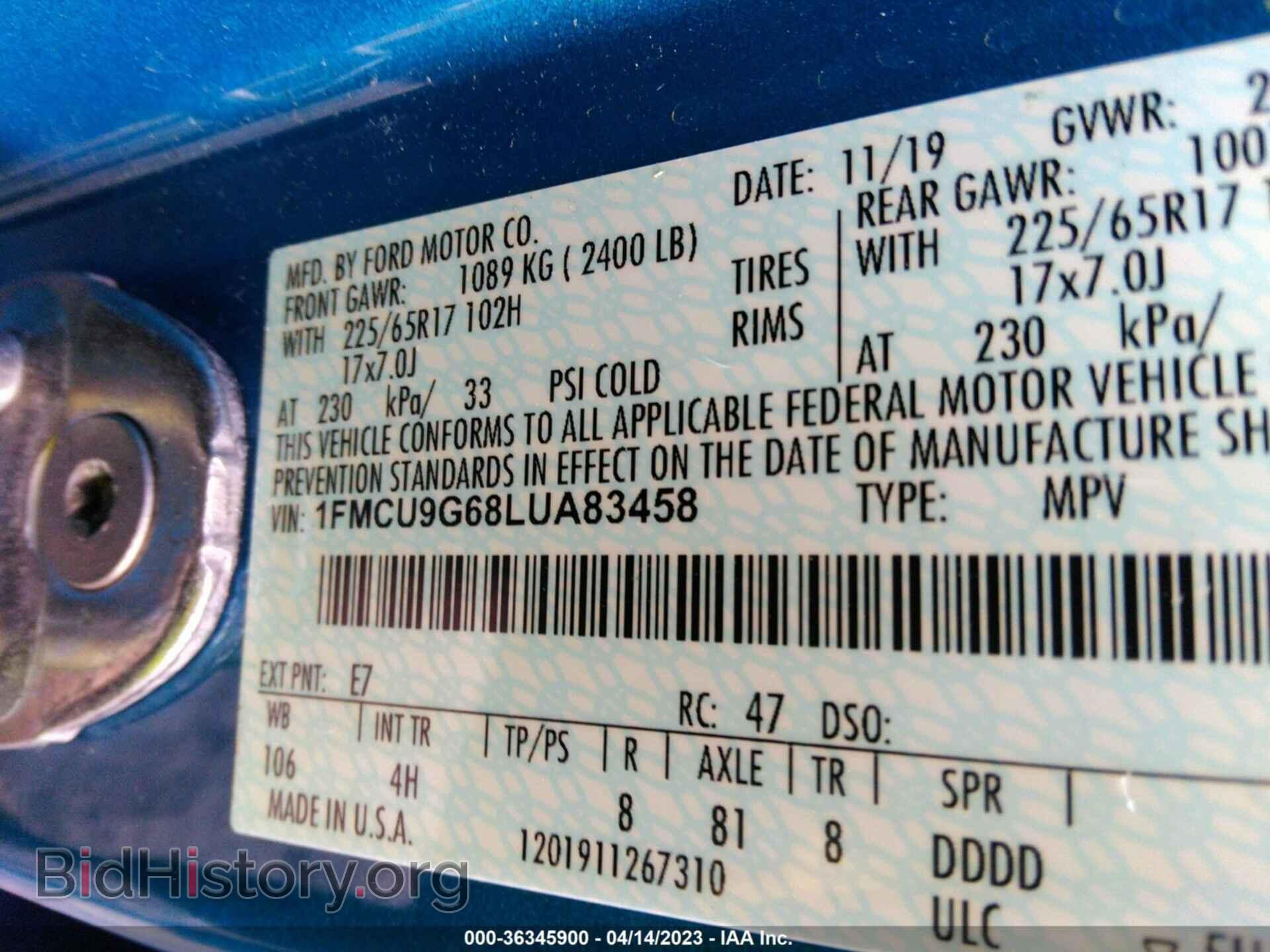 2020 FORD ESCAPE - VIN: 1FMCU9G68LUA83458 - Photo 9