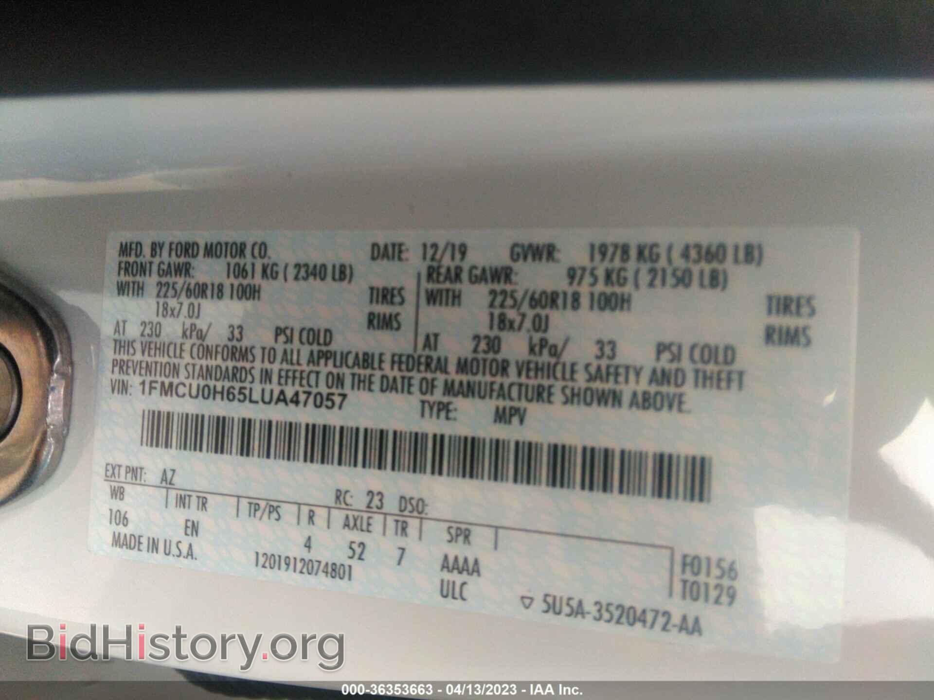 2020 FORD ESCAPE - VIN: 1FMCU0H65LUA47057 - Фото 9