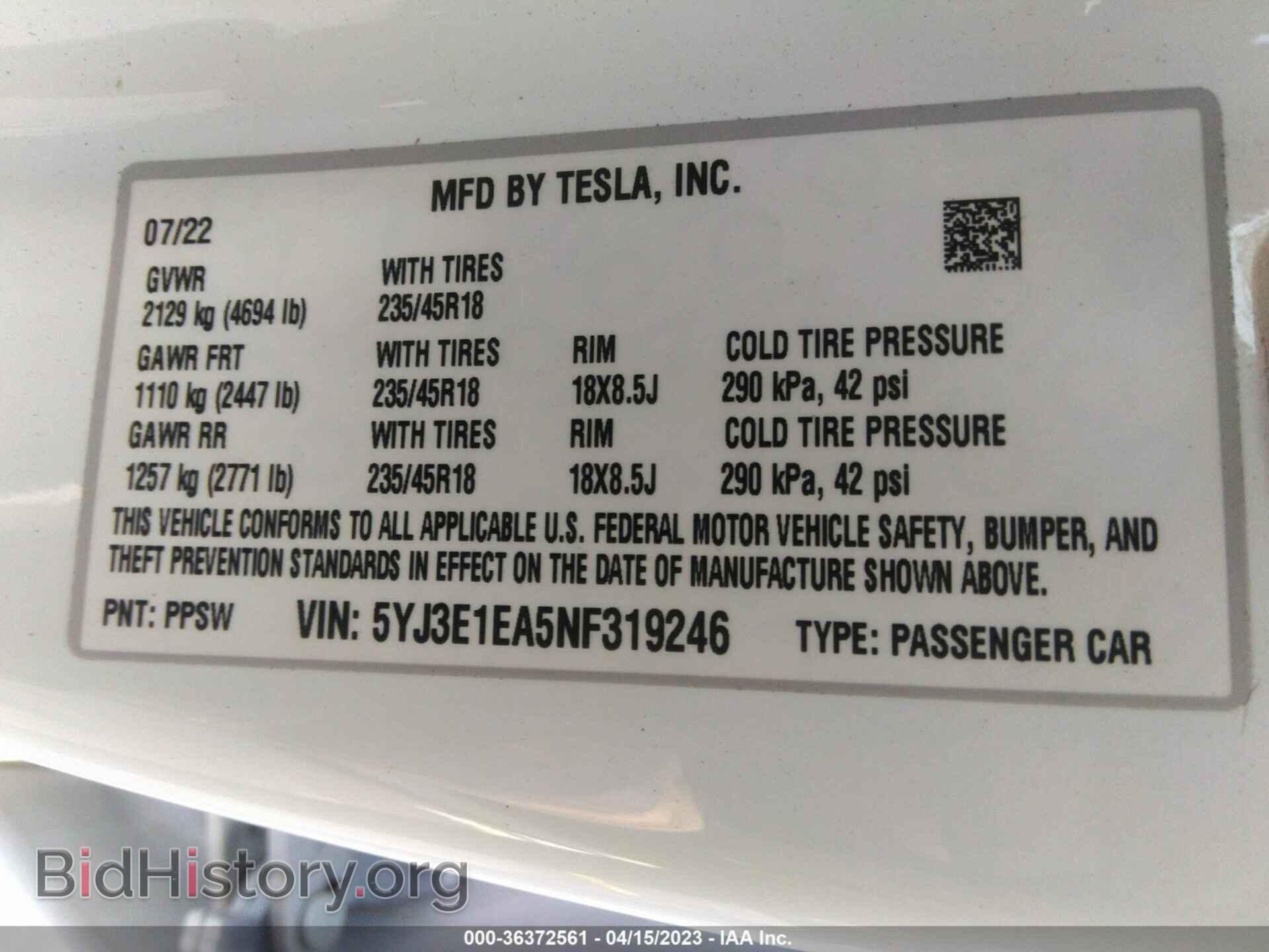 2022 TESLA MODEL 3 - VIN: 5YJ3E1EA5NF319246 - Photo 9