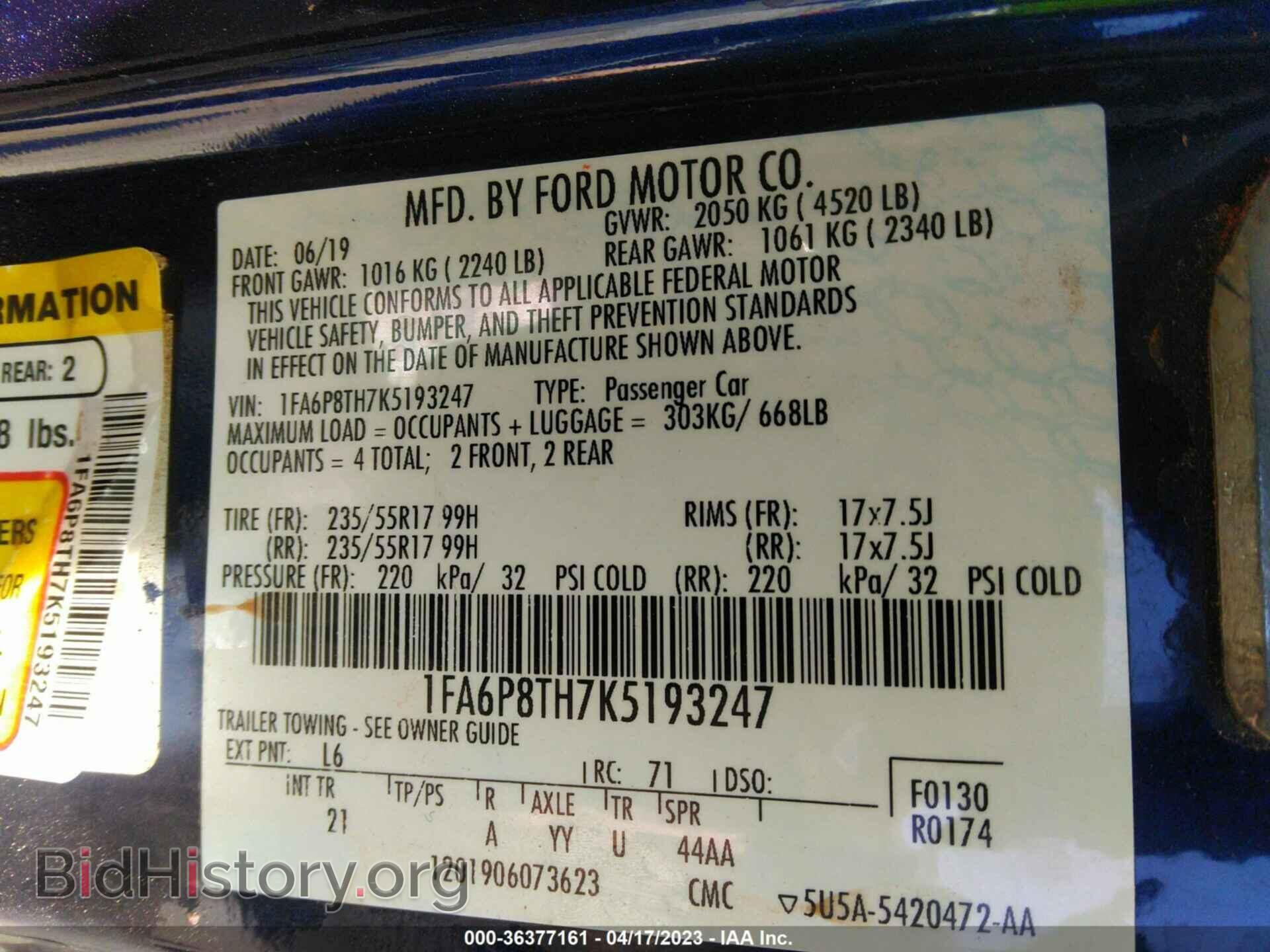 2019 FORD MUSTANG - VIN: 1FA6P8TH7K5193247 - Фото 9