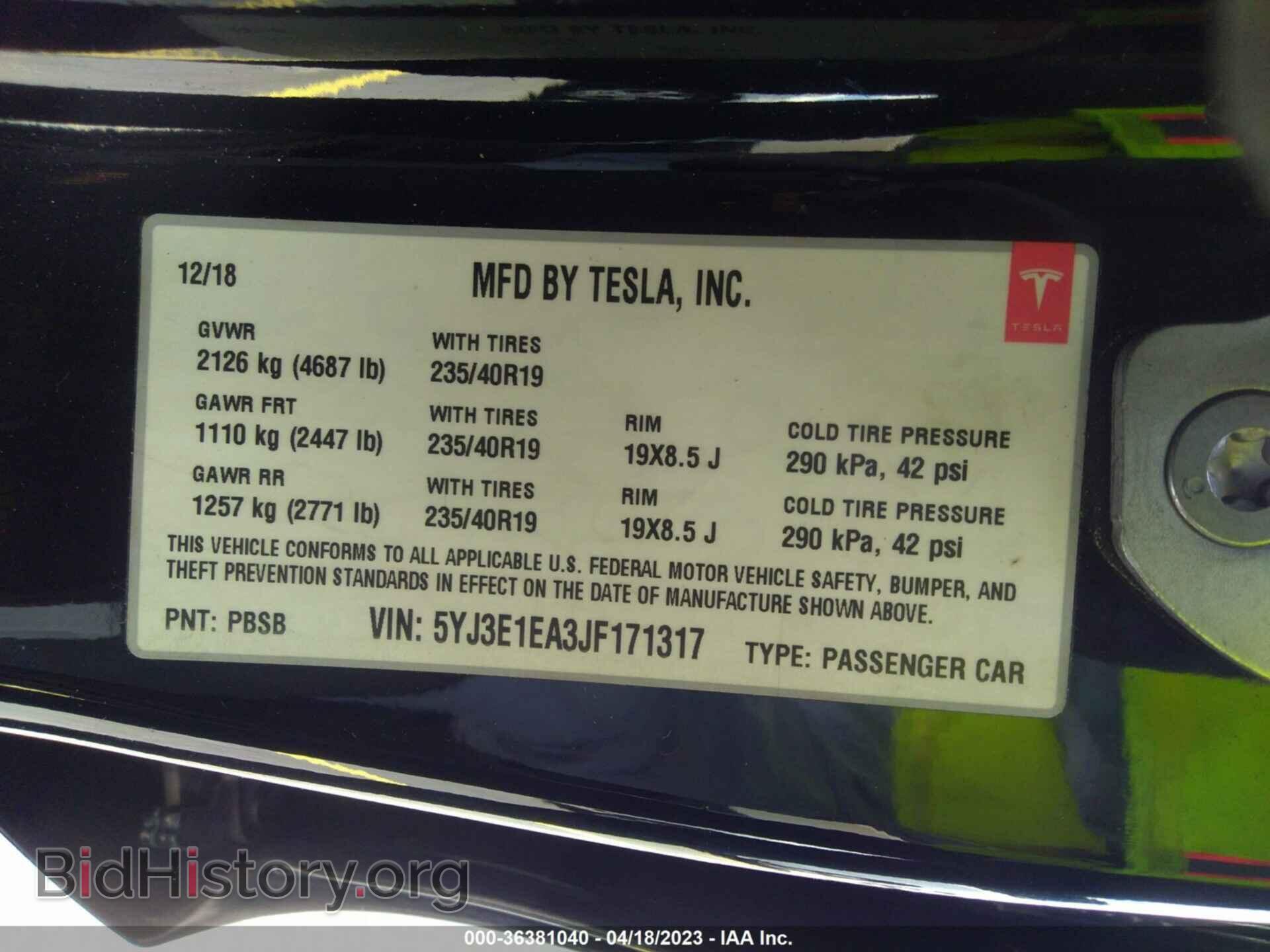 2018 TESLA MODEL 3 - VIN: 5YJ3E1EA3JF171317 - Фото 9