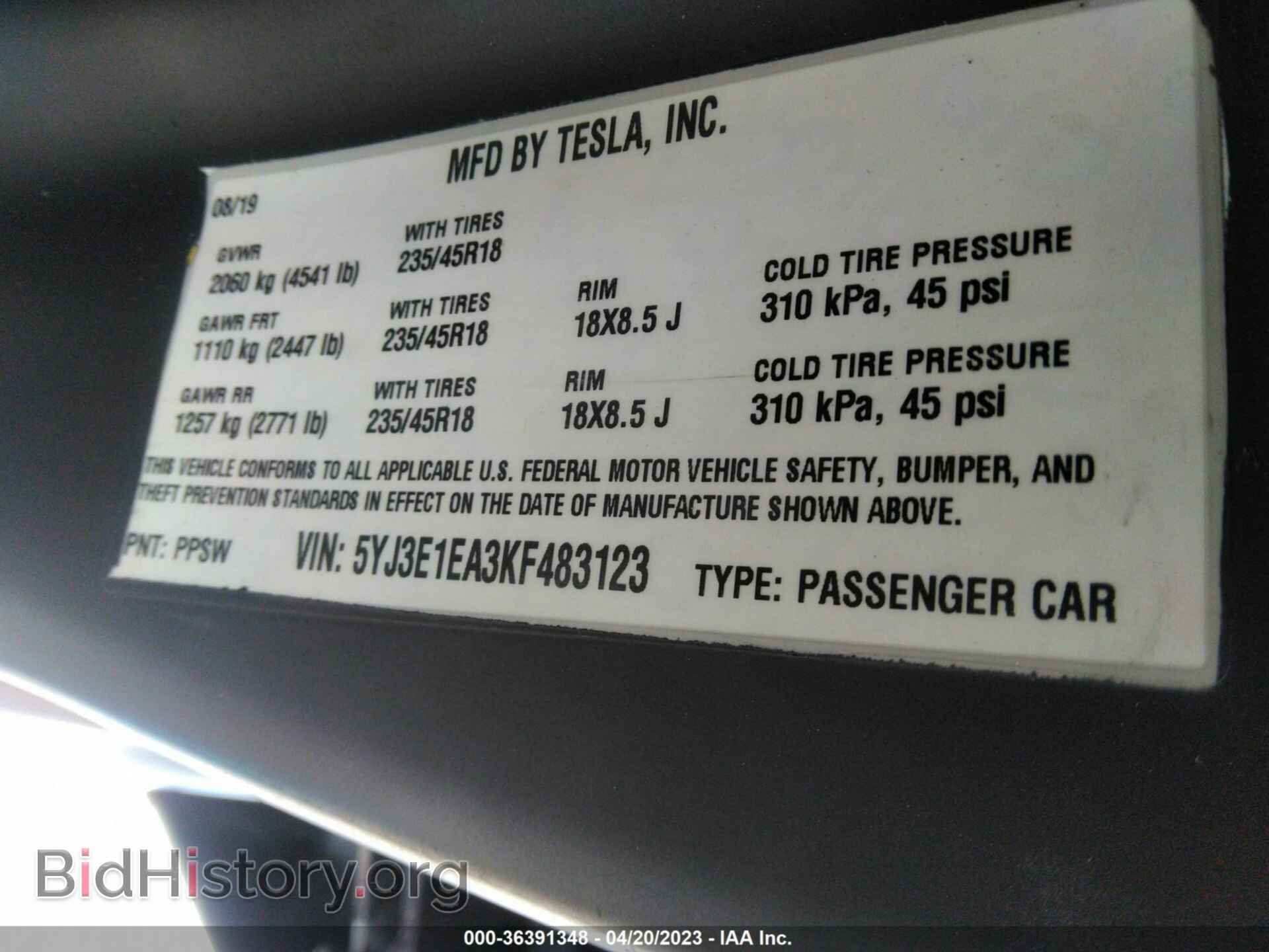 2019 TESLA MODEL 3 - VIN: 5YJ3E1EA3KF483123 - Фото 9