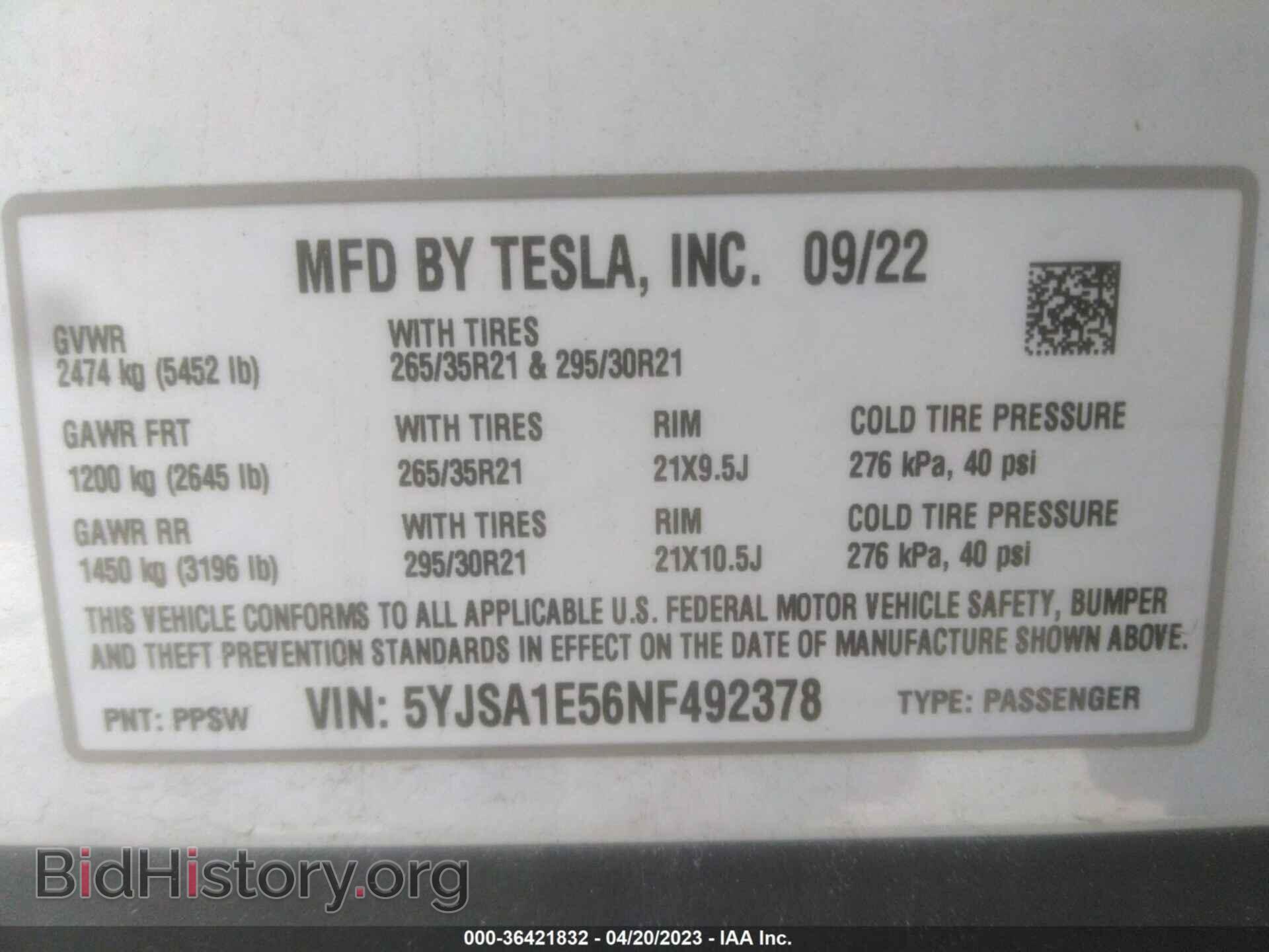 2022 TESLA MODEL S - VIN: 5YJSA1E56NF492378 - Photo 9