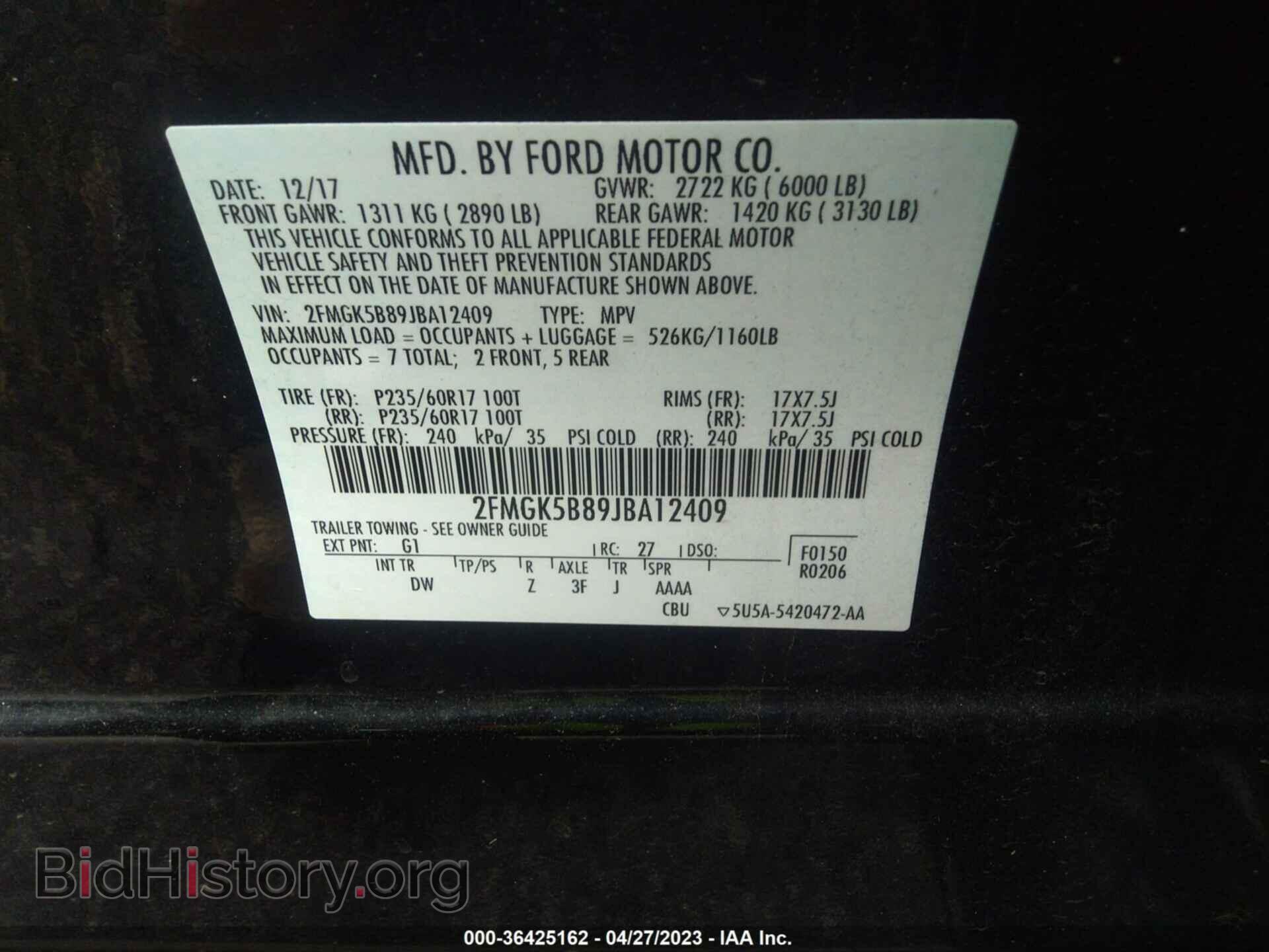 2018 FORD FLEX - VIN: 2FMGK5B89JBA12409 - Фото 9