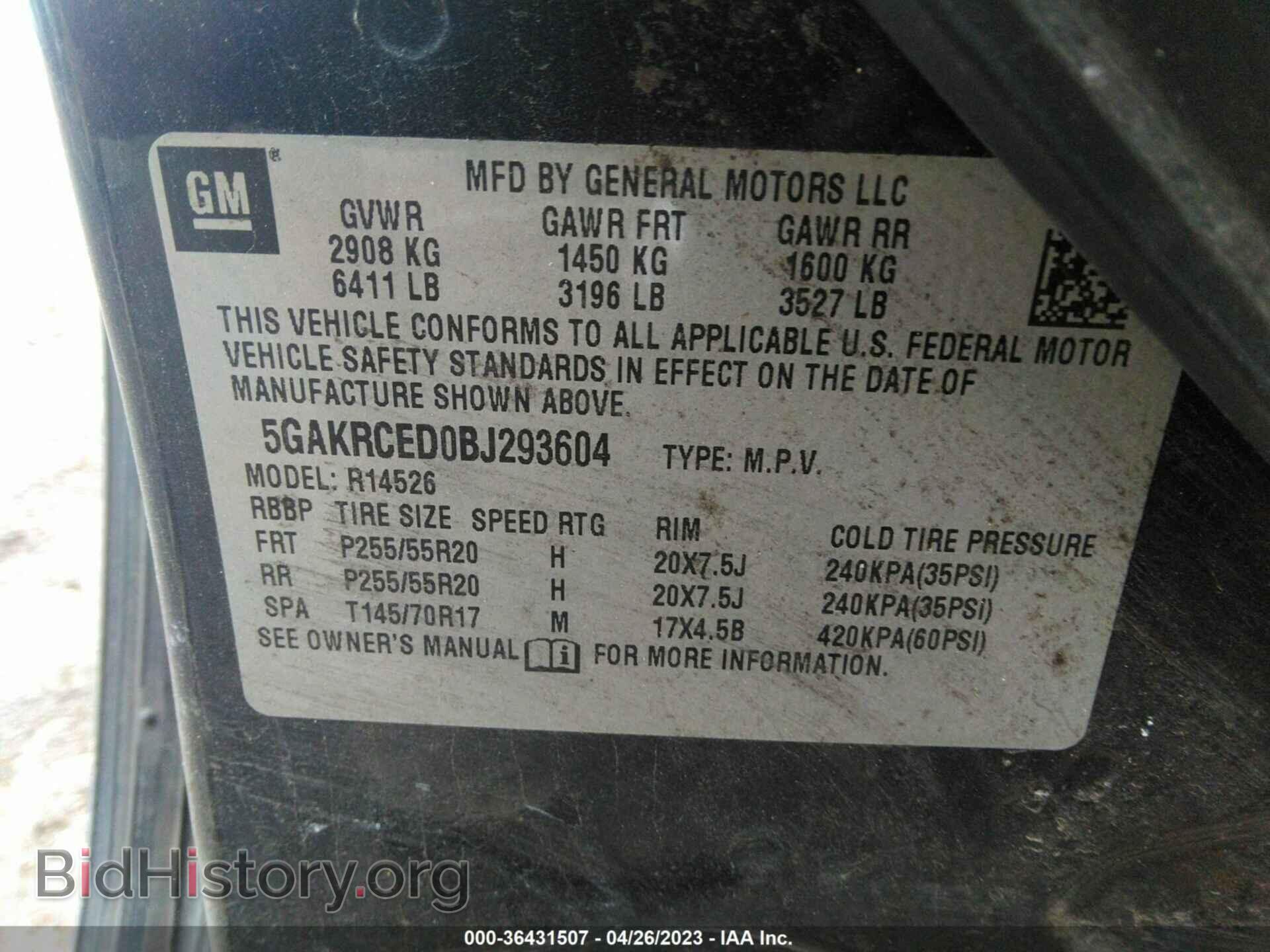 2011 BUICK ENCLAVE - VIN: 5GAKRCED0BJ293604 - Фото 9