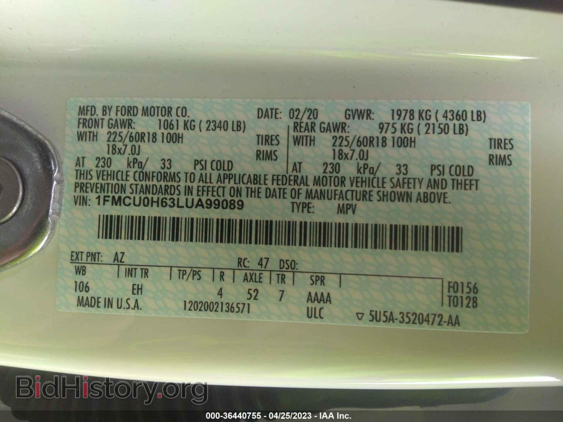 2020 FORD ESCAPE - VIN: 1FMCU0H63LUA99089 - Фото 9