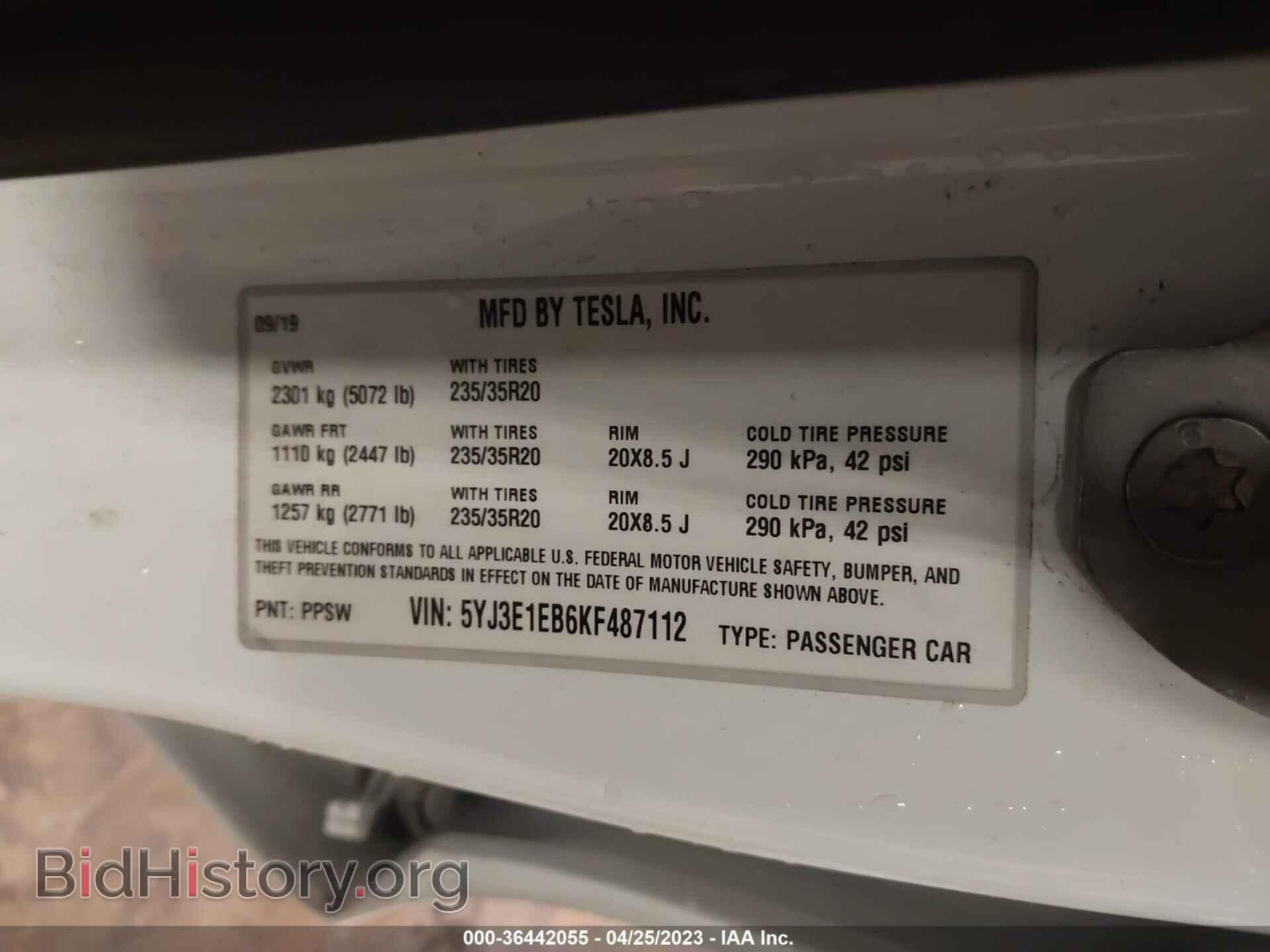 2019 TESLA MODEL 3 - VIN: 5YJ3E1EB6KF487112 - Фото 9