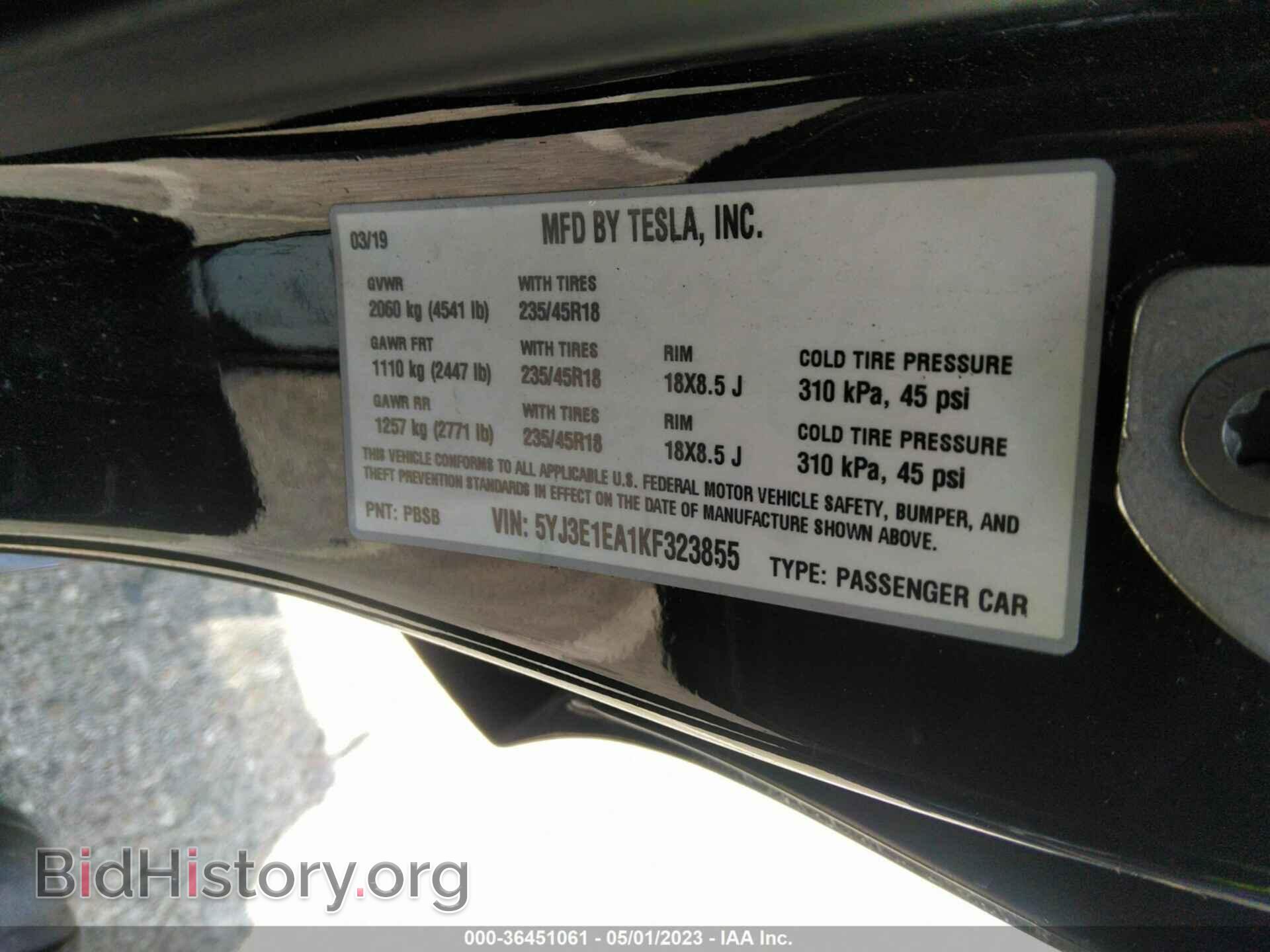2019 TESLA MODEL 3 - VIN: 5YJ3E1EA1KF323855 - Фото 9