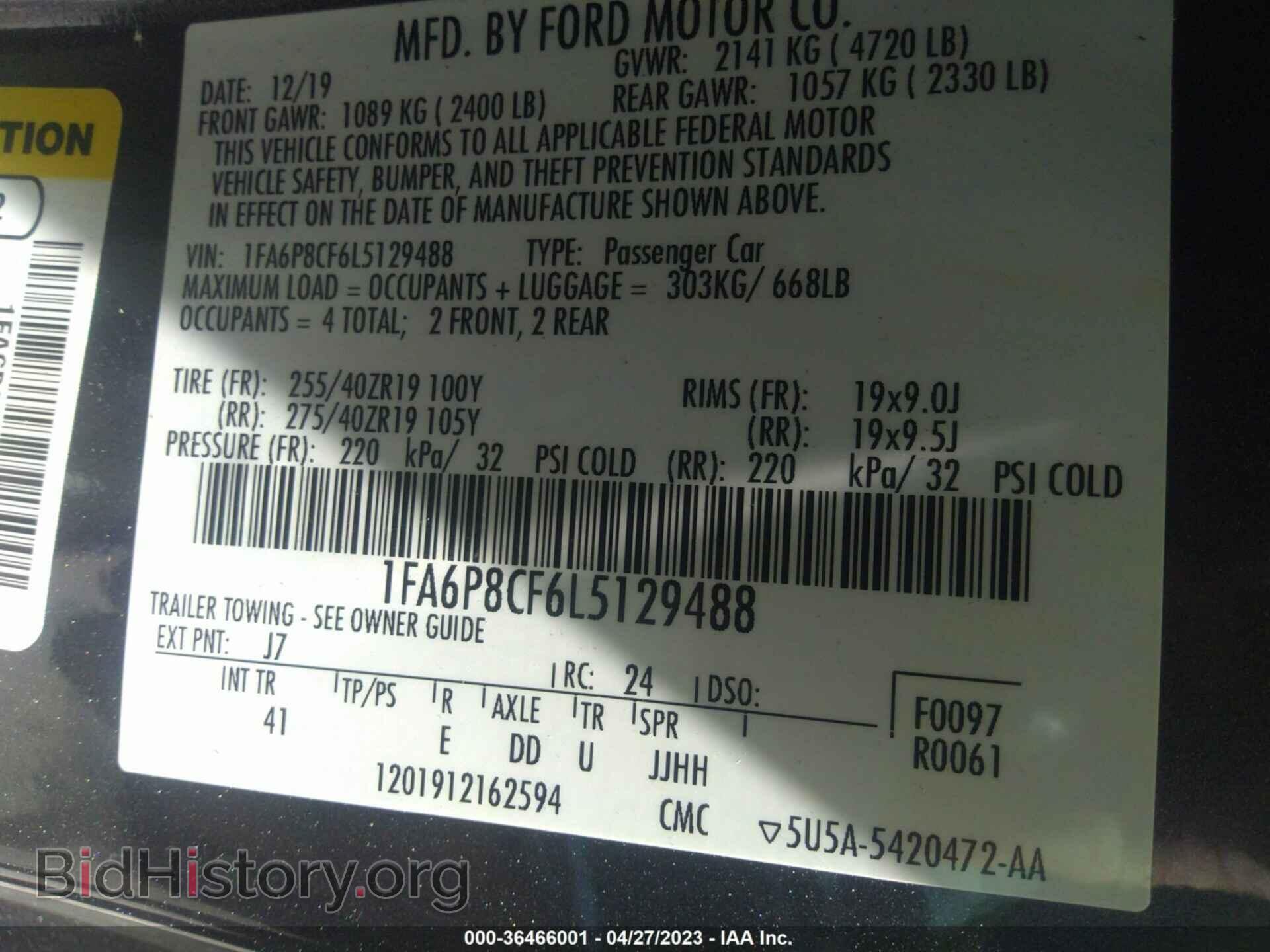 2020 FORD MUSTANG - VIN: 1FA6P8CF6L5129488 - Фото 9