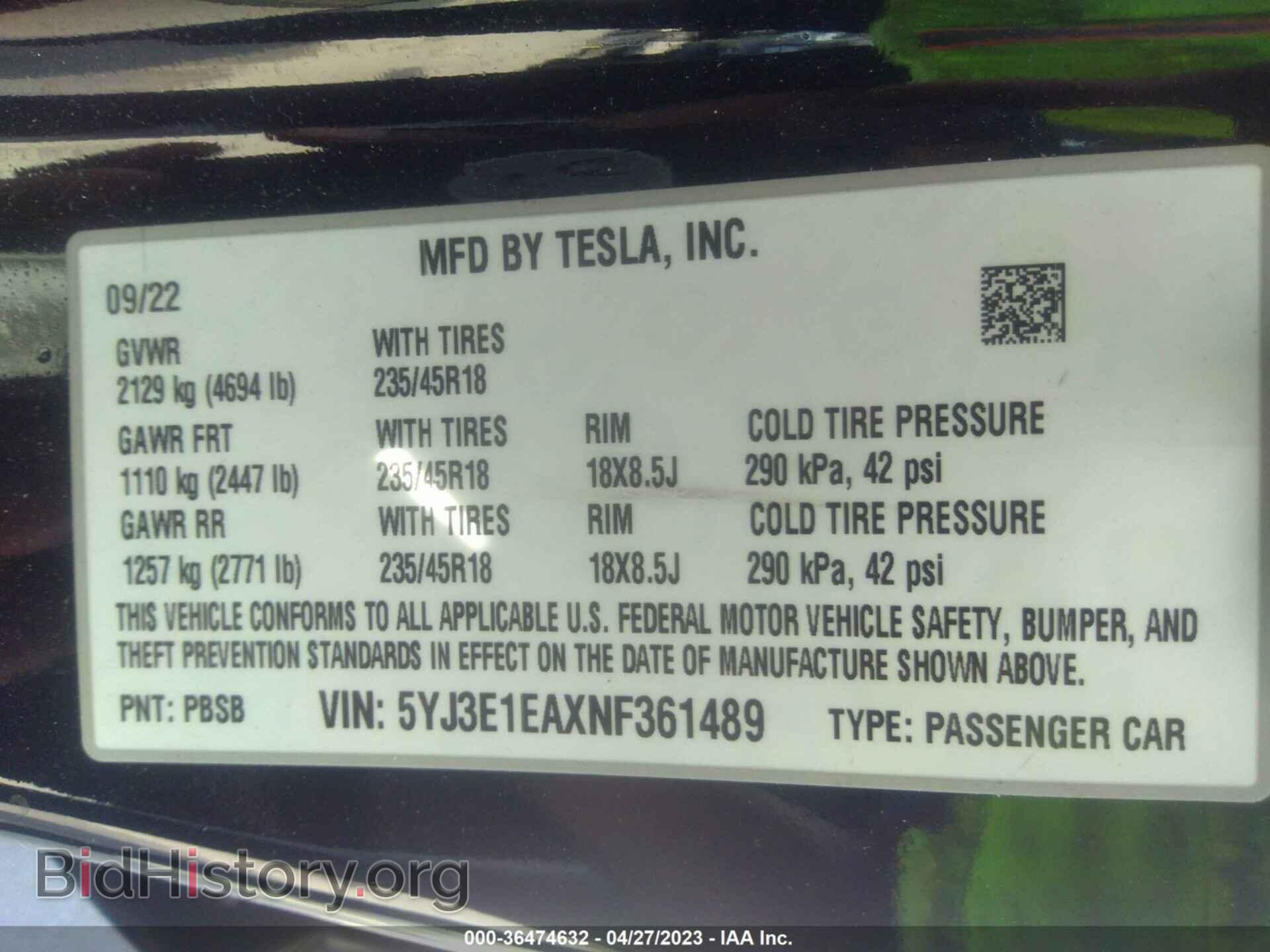 2022 TESLA MODEL 3 - VIN: 5YJ3E1EAXNF361489 - Photo 9