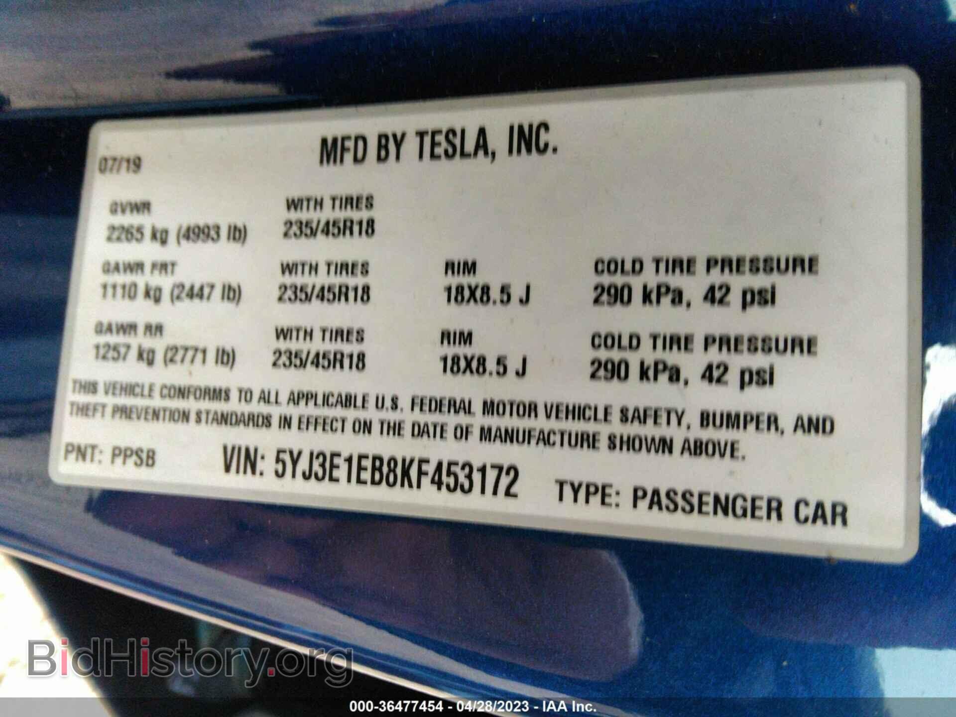 2019 TESLA MODEL 3 - VIN: 5YJ3E1EB8KF453172 - Фото 9