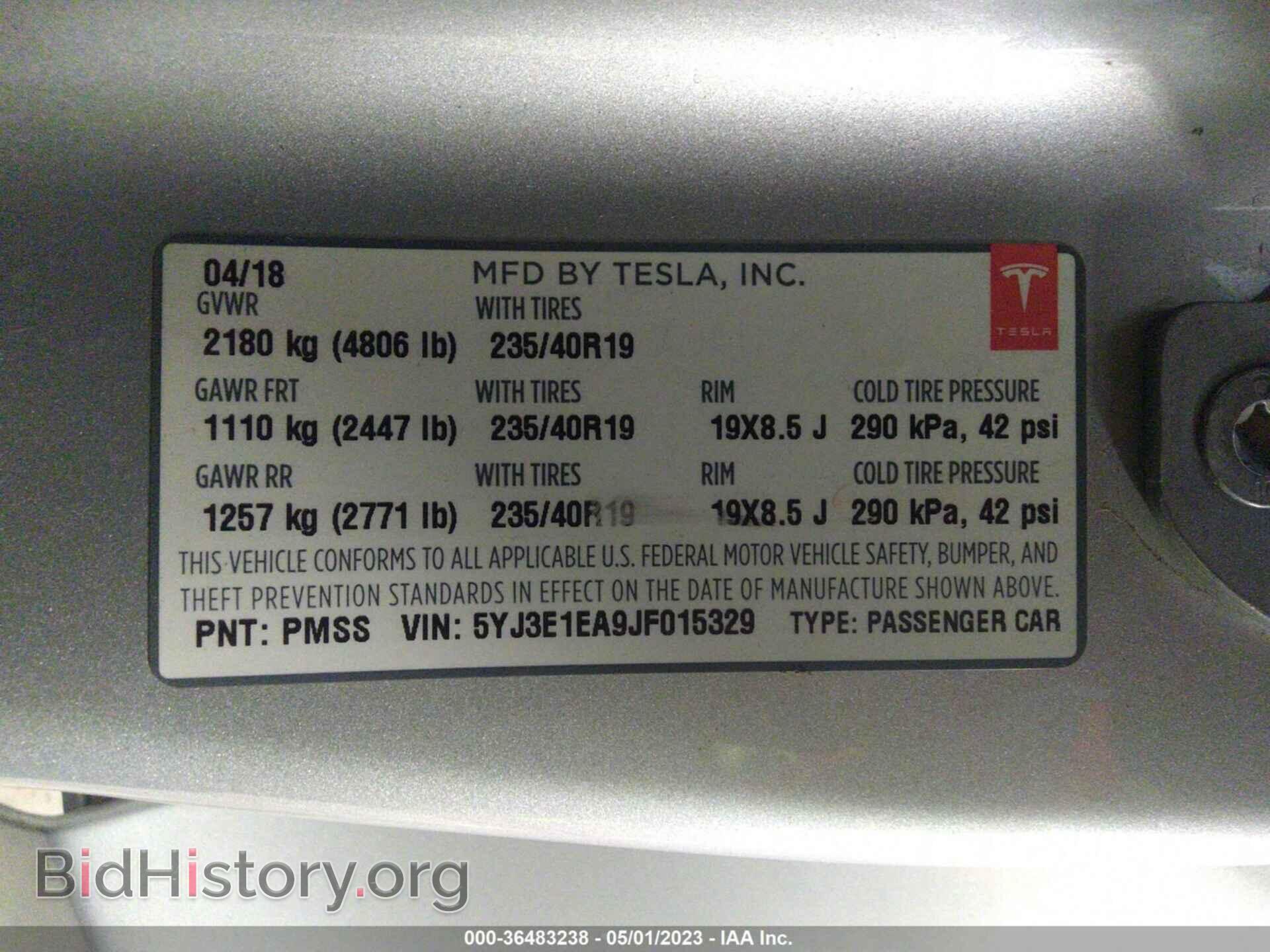 2018 TESLA MODEL 3 - VIN: 5YJ3E1EA9JF015329 - Фото 9