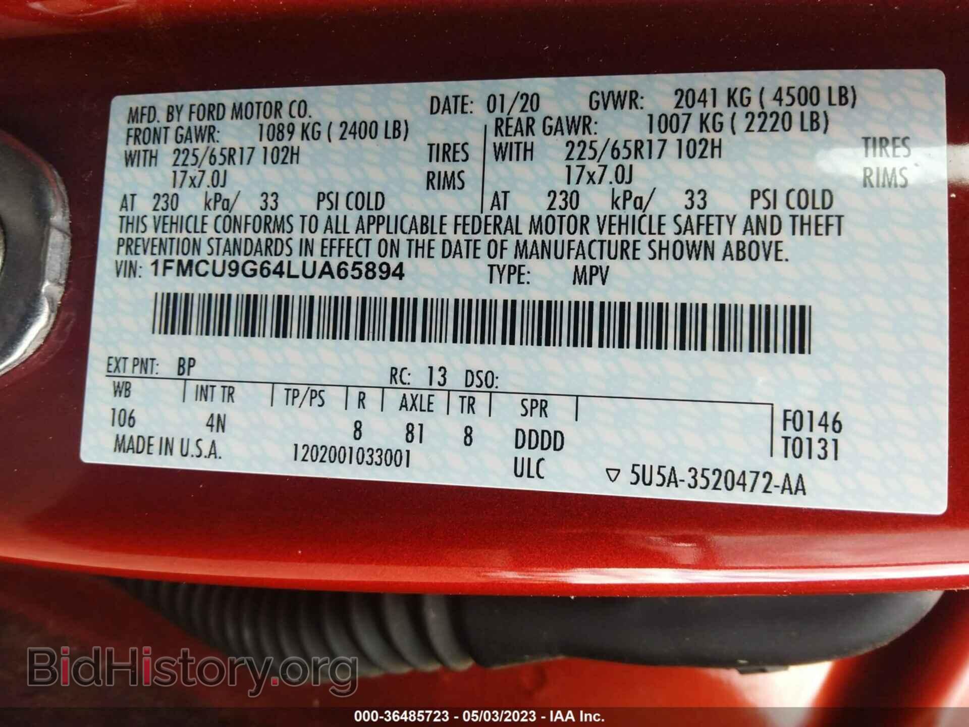 2020 FORD ESCAPE - VIN: 1FMCU9G64LUA65894 - Фото 9