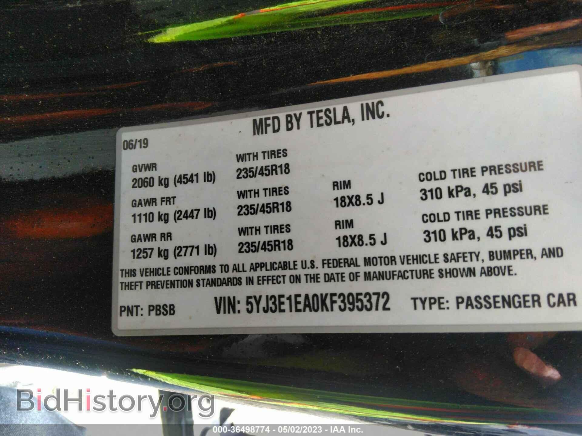 2019 TESLA MODEL 3 - VIN: 5YJ3E1EA0KF395372 - Фото 9