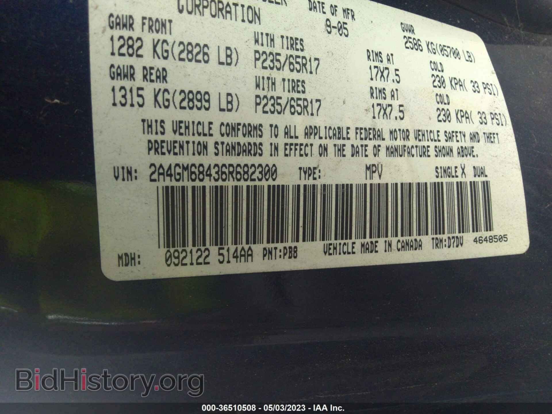 2006 CHRYSLER PACIFICA - VIN: 2A4GM68436R682300 - Фото 9