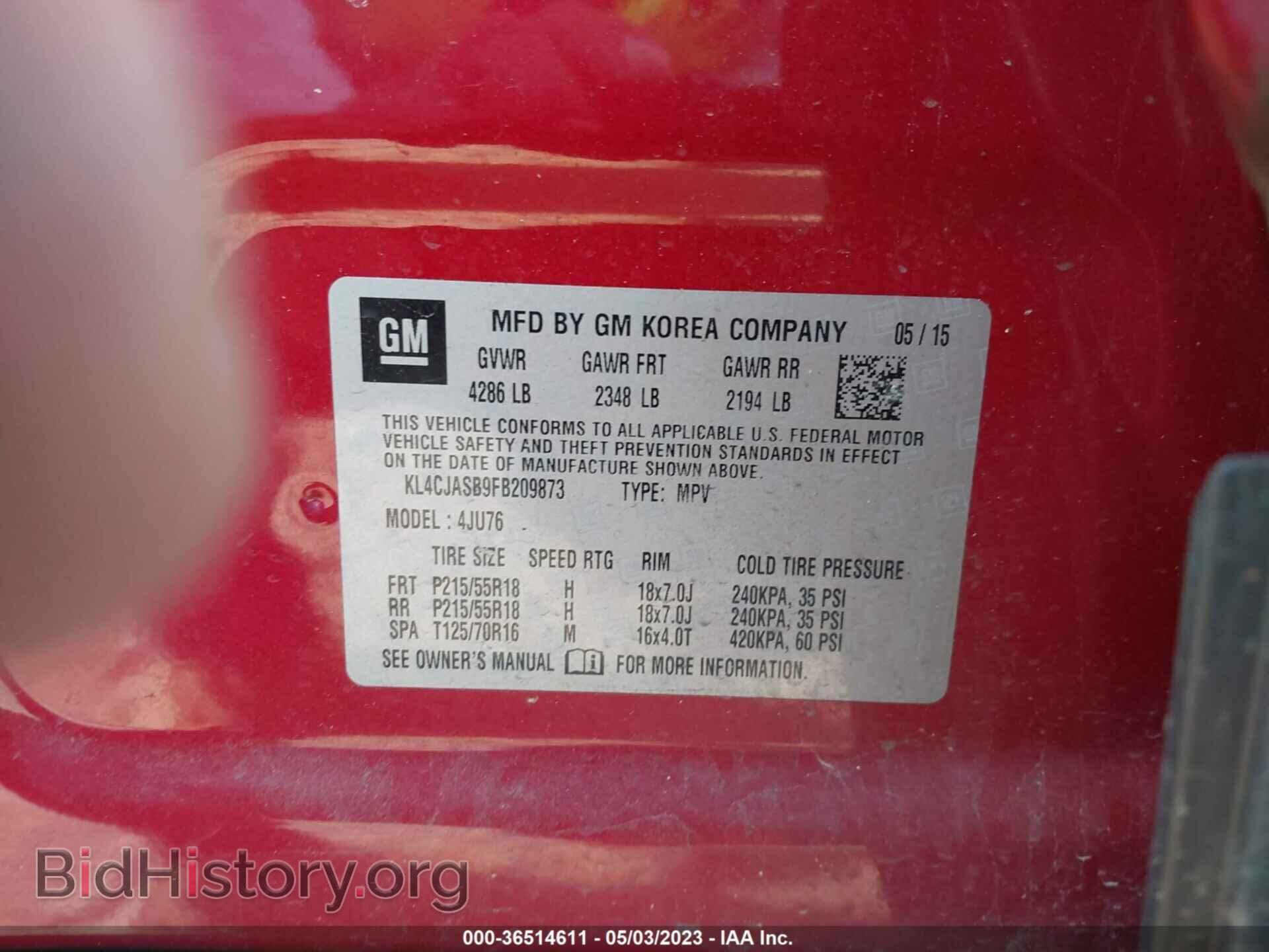 2015 BUICK ENCORE - VIN: KL4CJASB9FB209873 - Фото 9